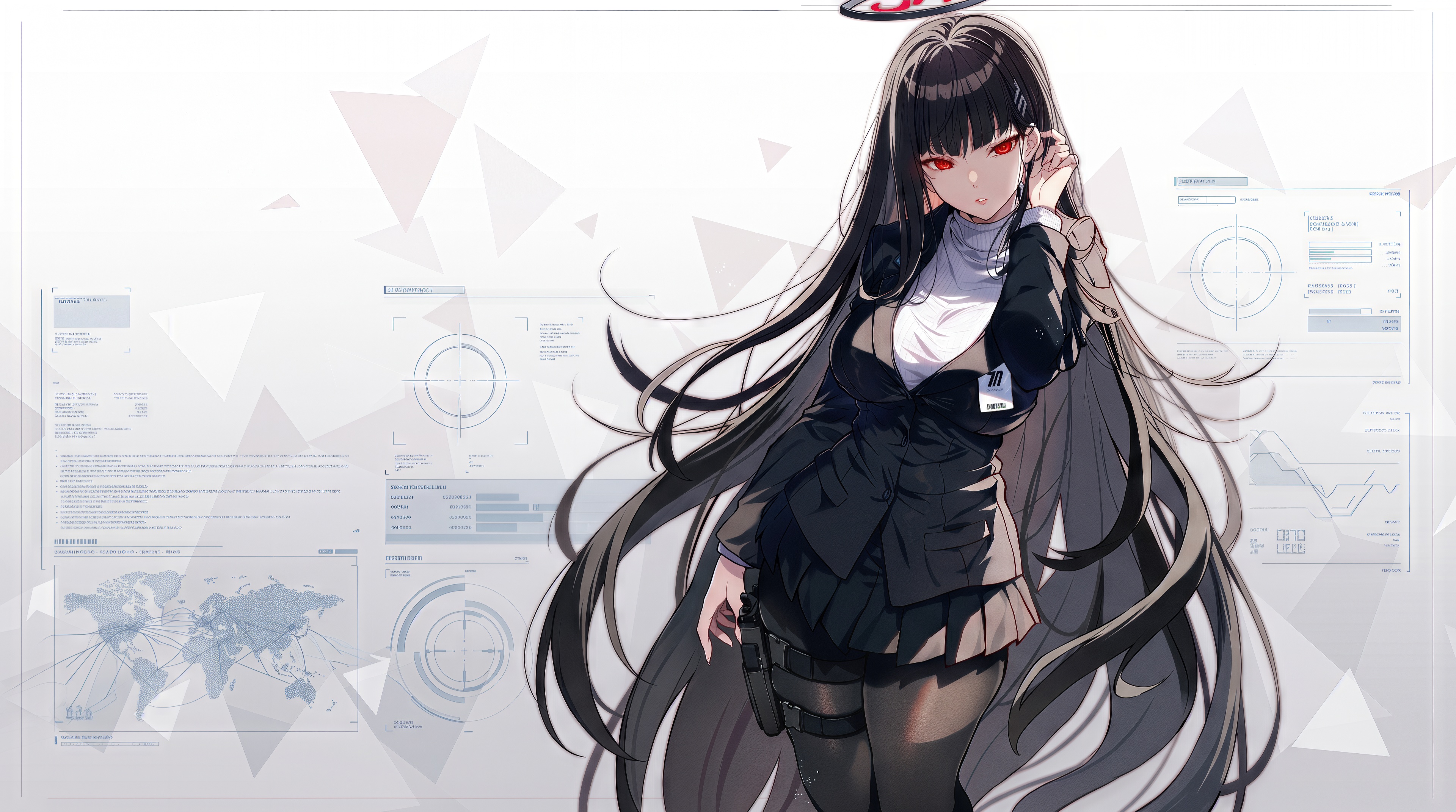 Free photo Tsukasuki Rio with long black hair and red eyes poses in a formal business suit.