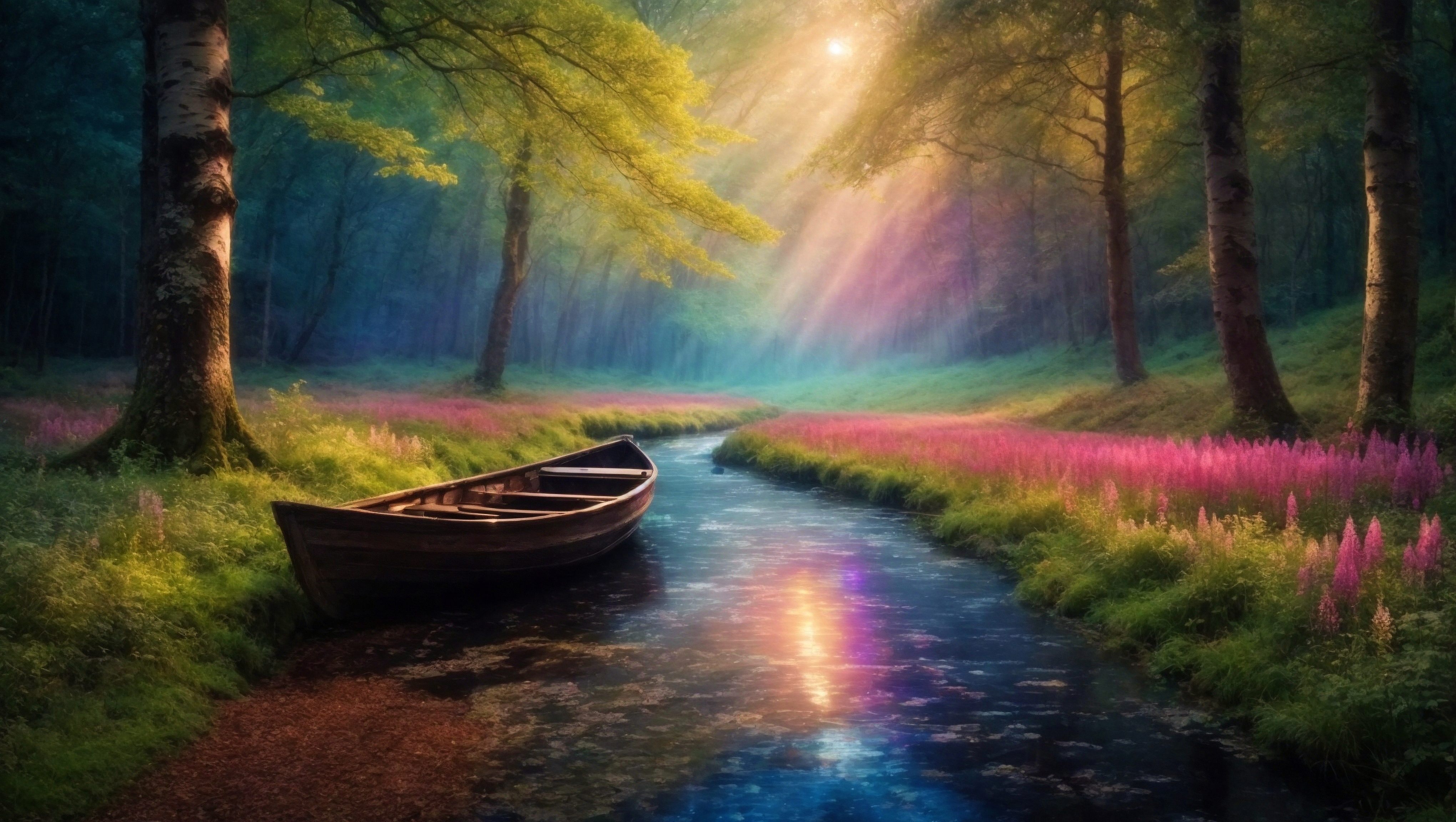 Бесплатное фото Лодка на реке рядом с лесом