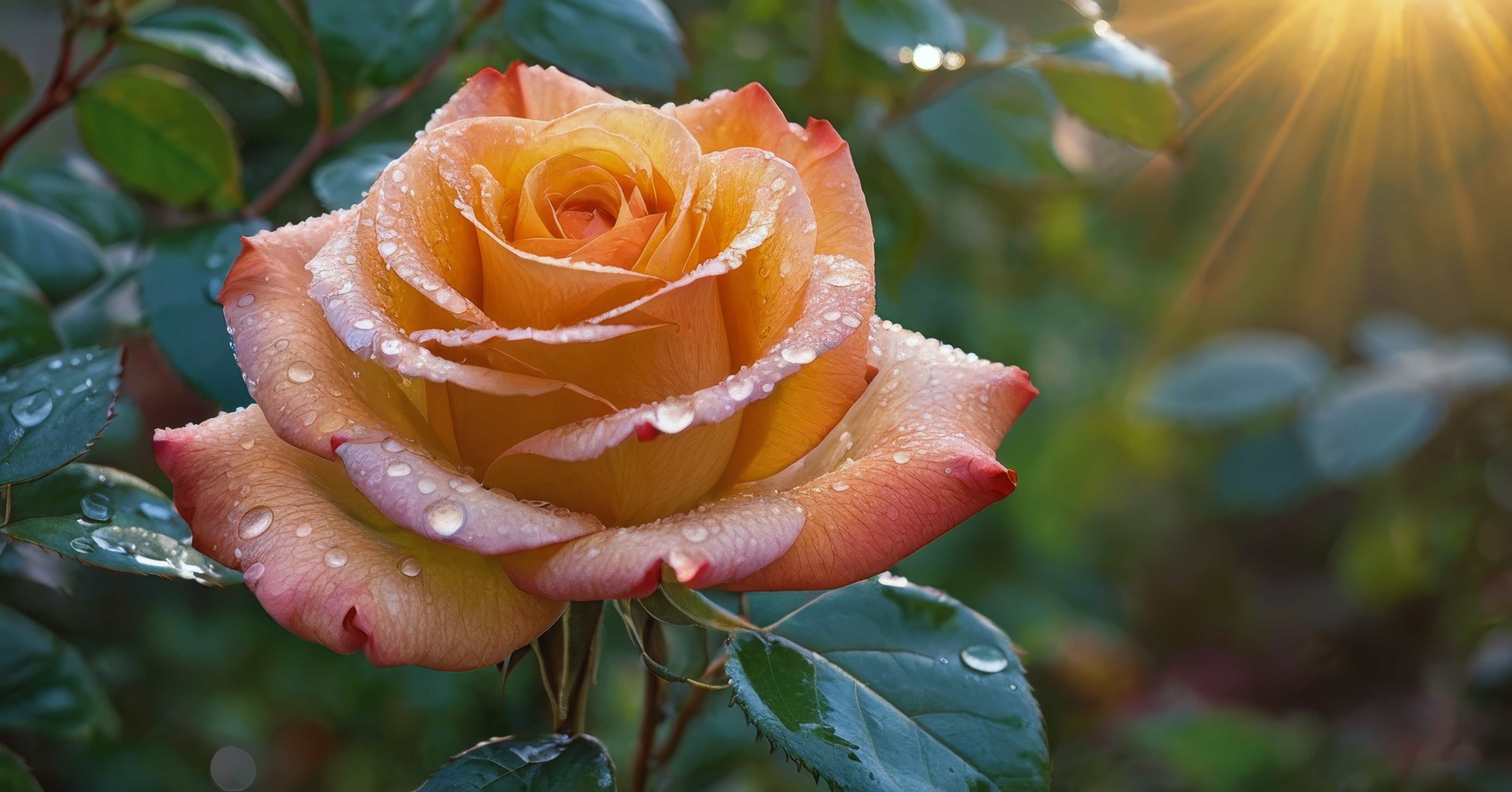 Free photo A rose with dew on its petals in the garden