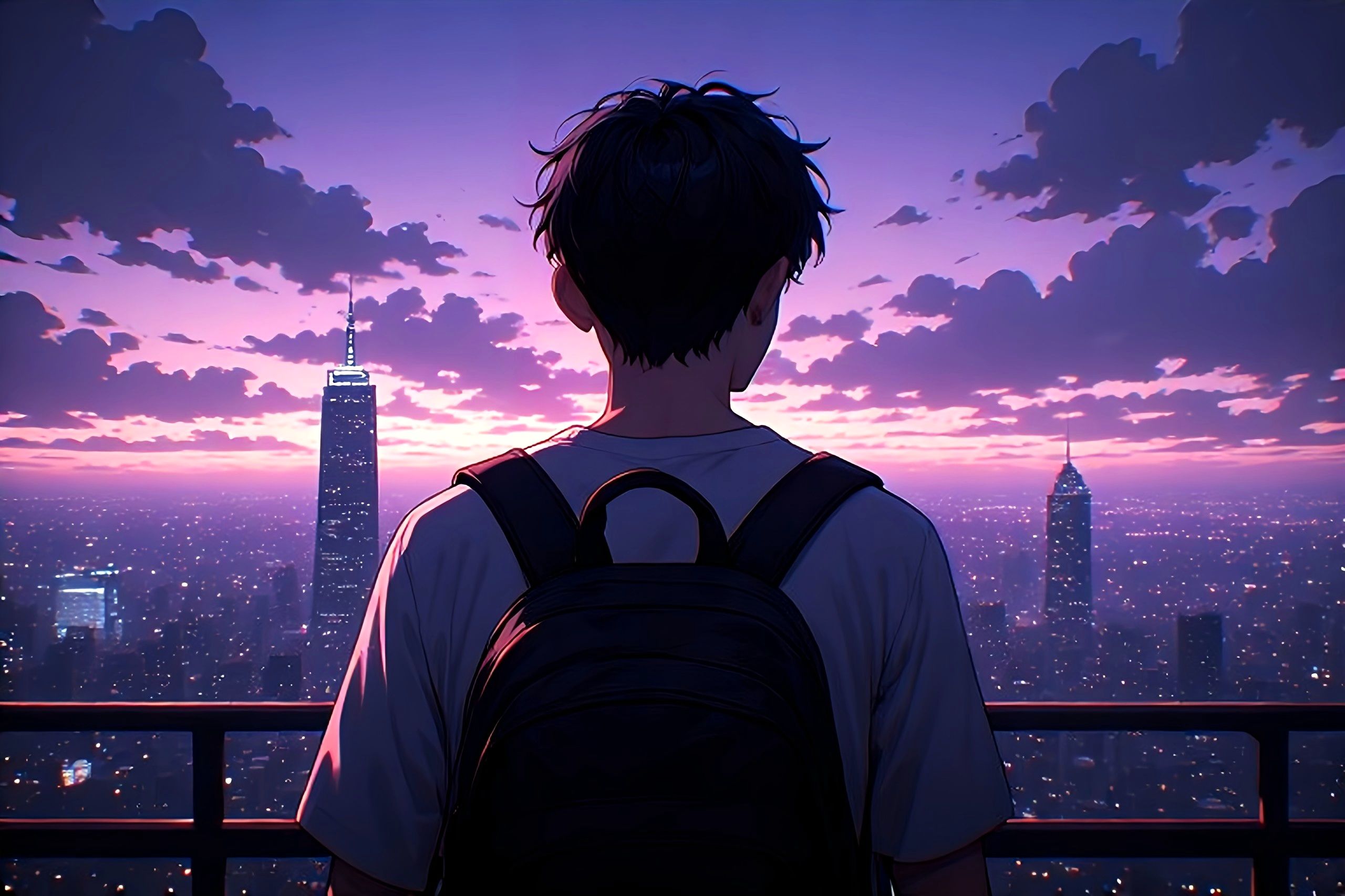 Free photo Purple sunset over the city.