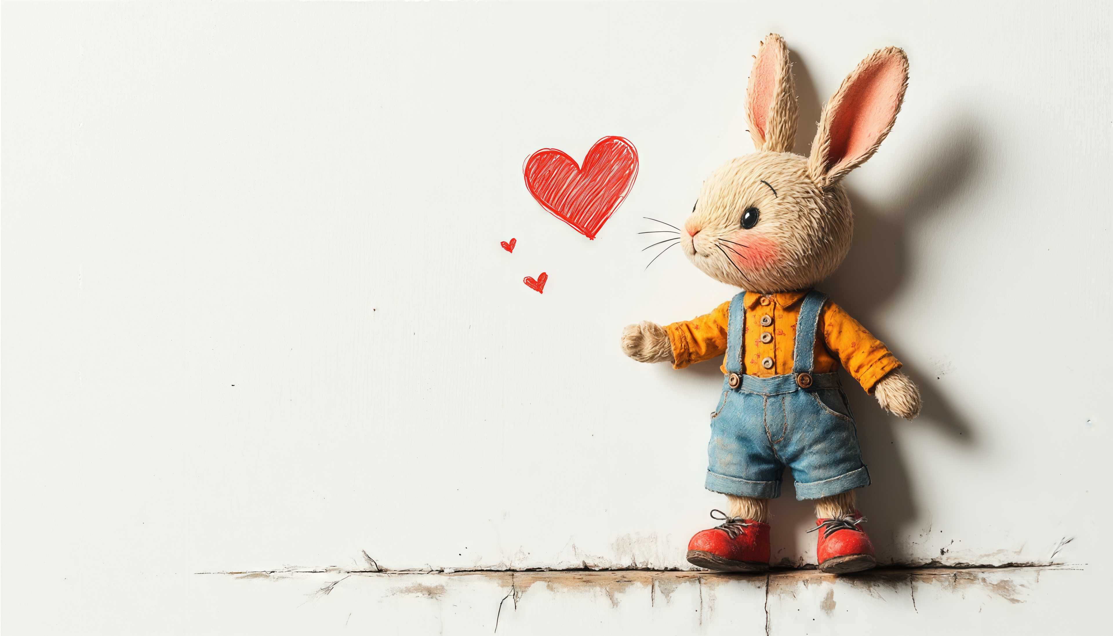 免费照片橙色衬衫的兔子似乎正在通过一颗红色的心表白他的爱。