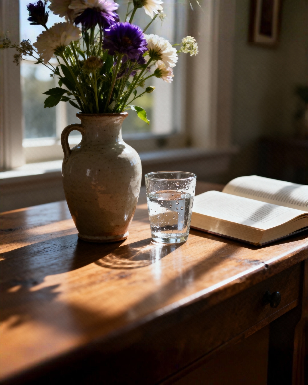 Натюрморт с книгой и цветами