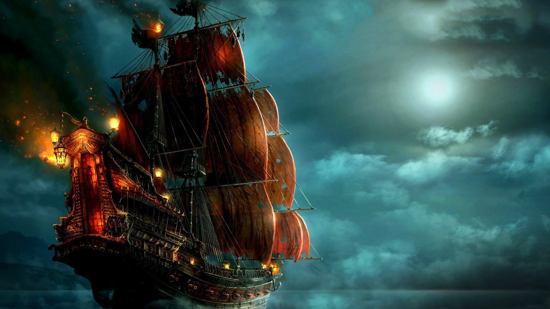 Wallpapers night pirates ship on the desktop