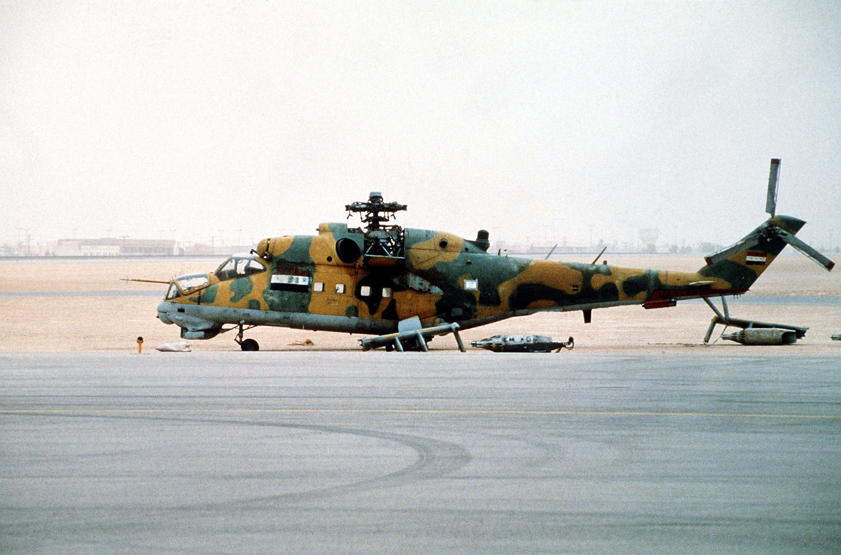 The Mi-24D helicopter is preparing to take off