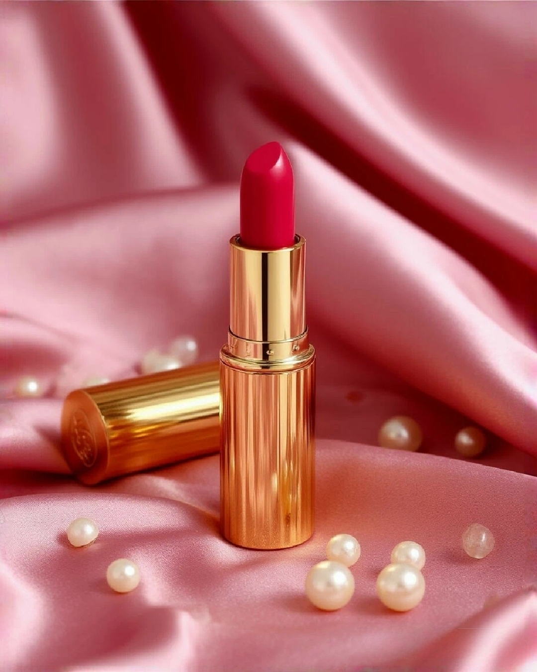 Бесплатное фото Помада и жемчуг на шёлке