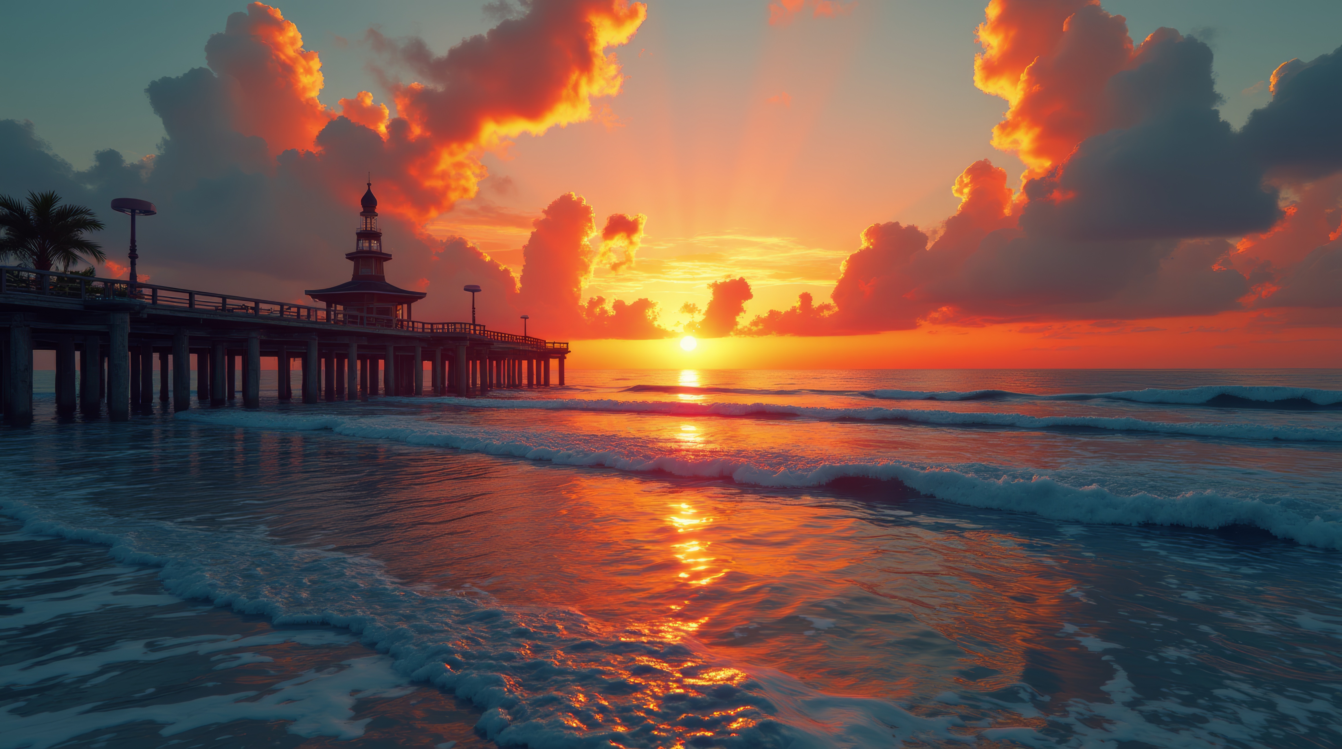 Бесплатное фото Красивый закат в конце пирса