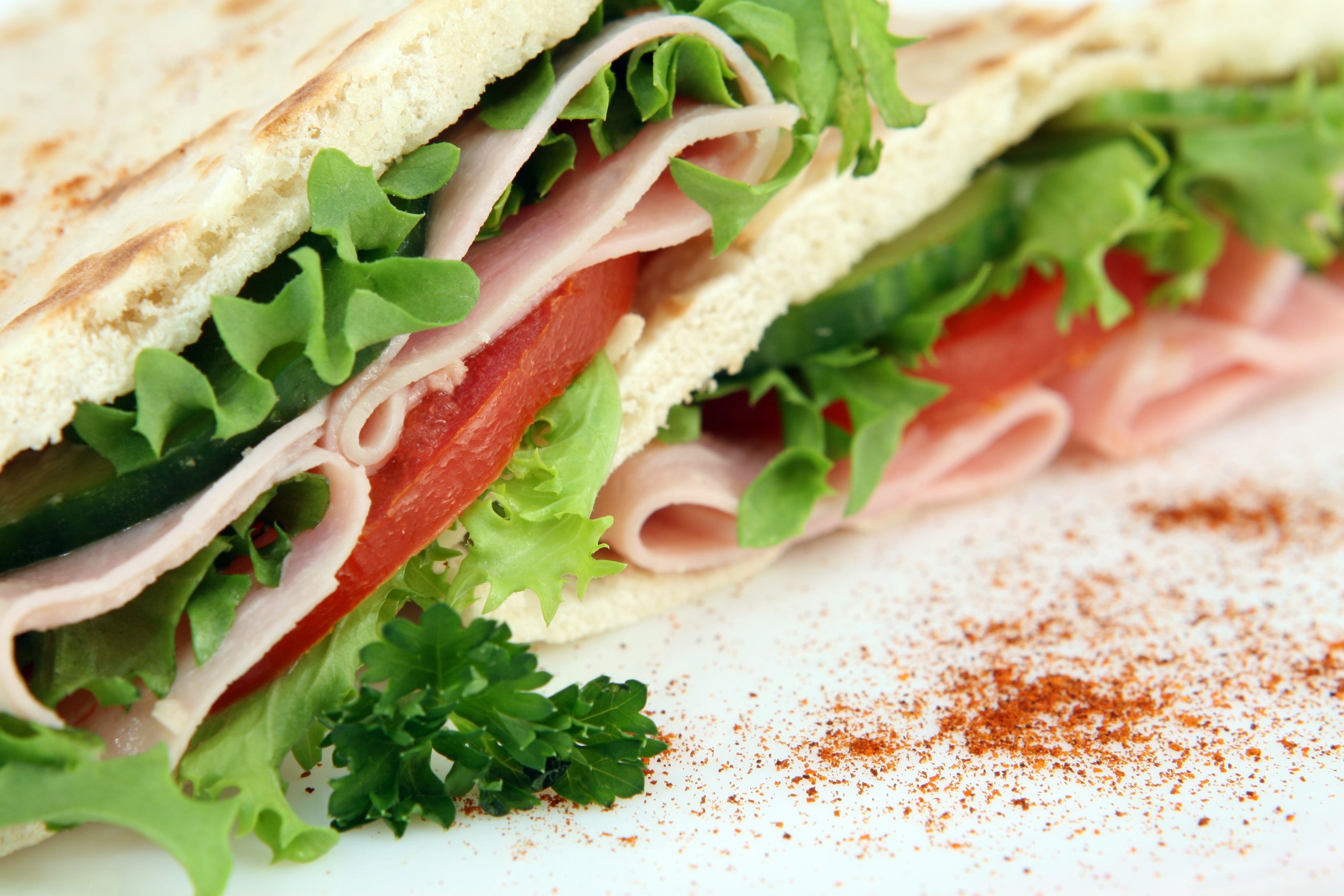Close-up of a ham sandwich