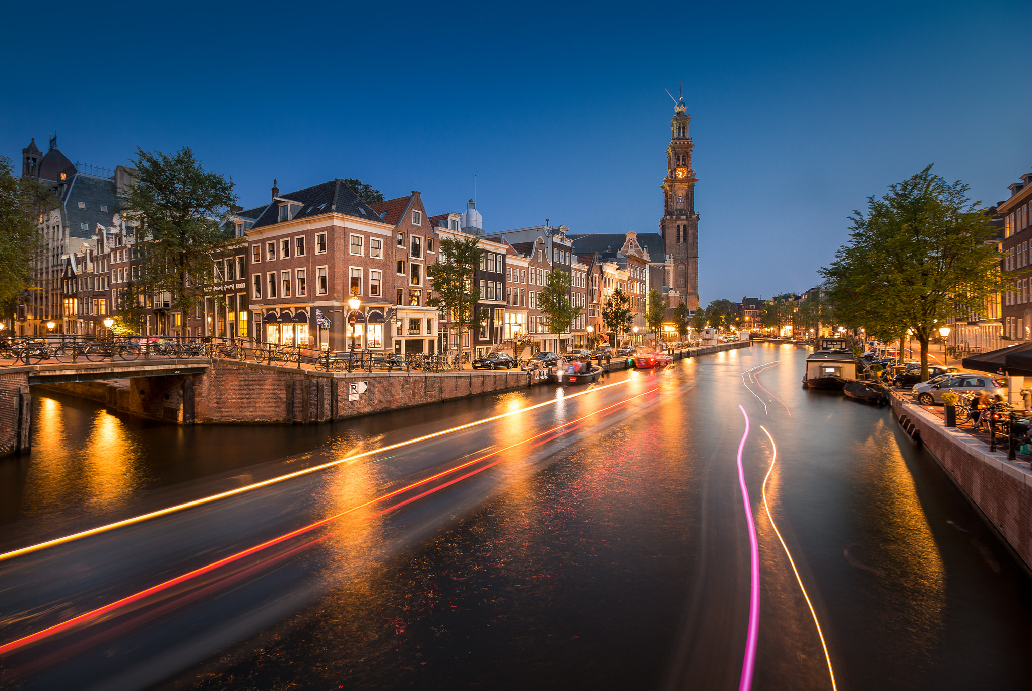 桌面上的壁纸阿姆斯特丹 河流 晚上