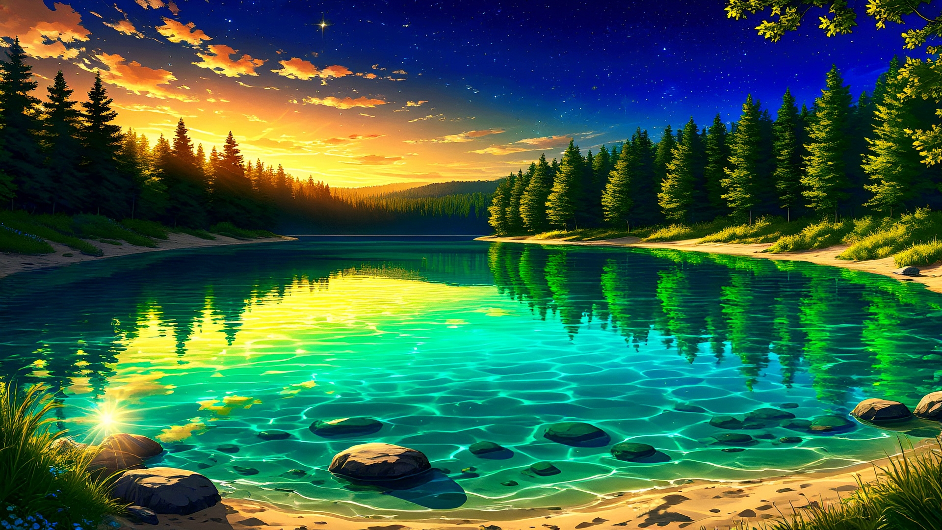 Бесплатное фото Пейзаж закат на озером эпизод второй