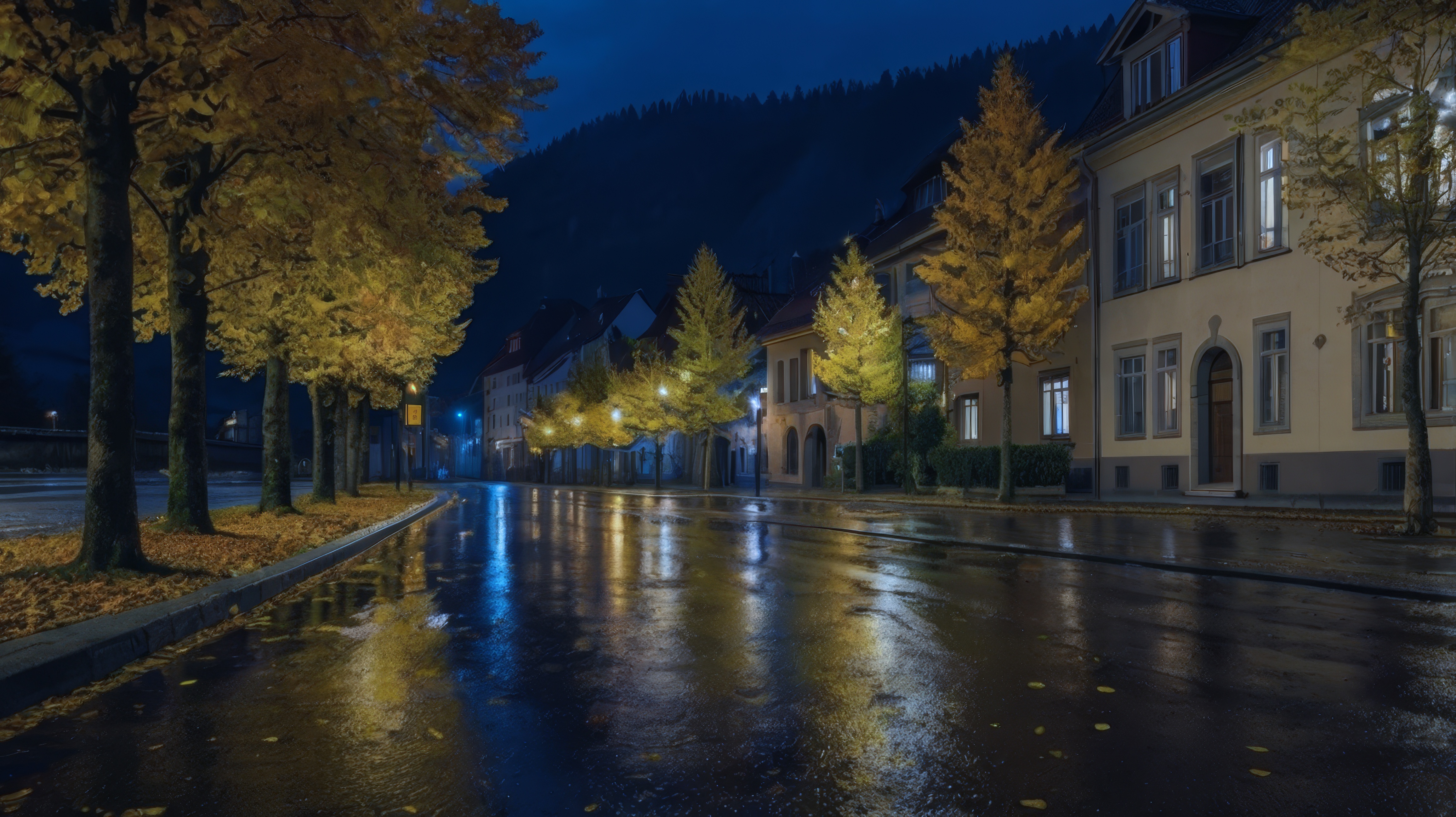 Бесплатное фото Улица, залитая дождем, рядом с высокими зданиями.