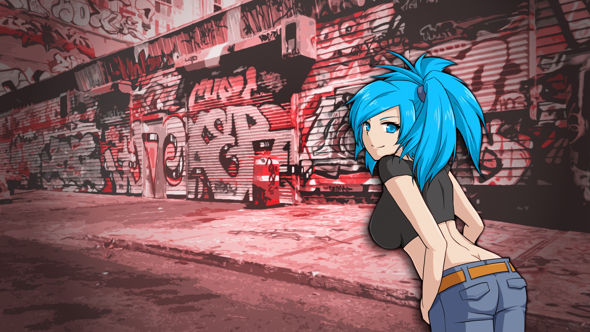 桌面上的壁纸街道 动画 动漫女孩