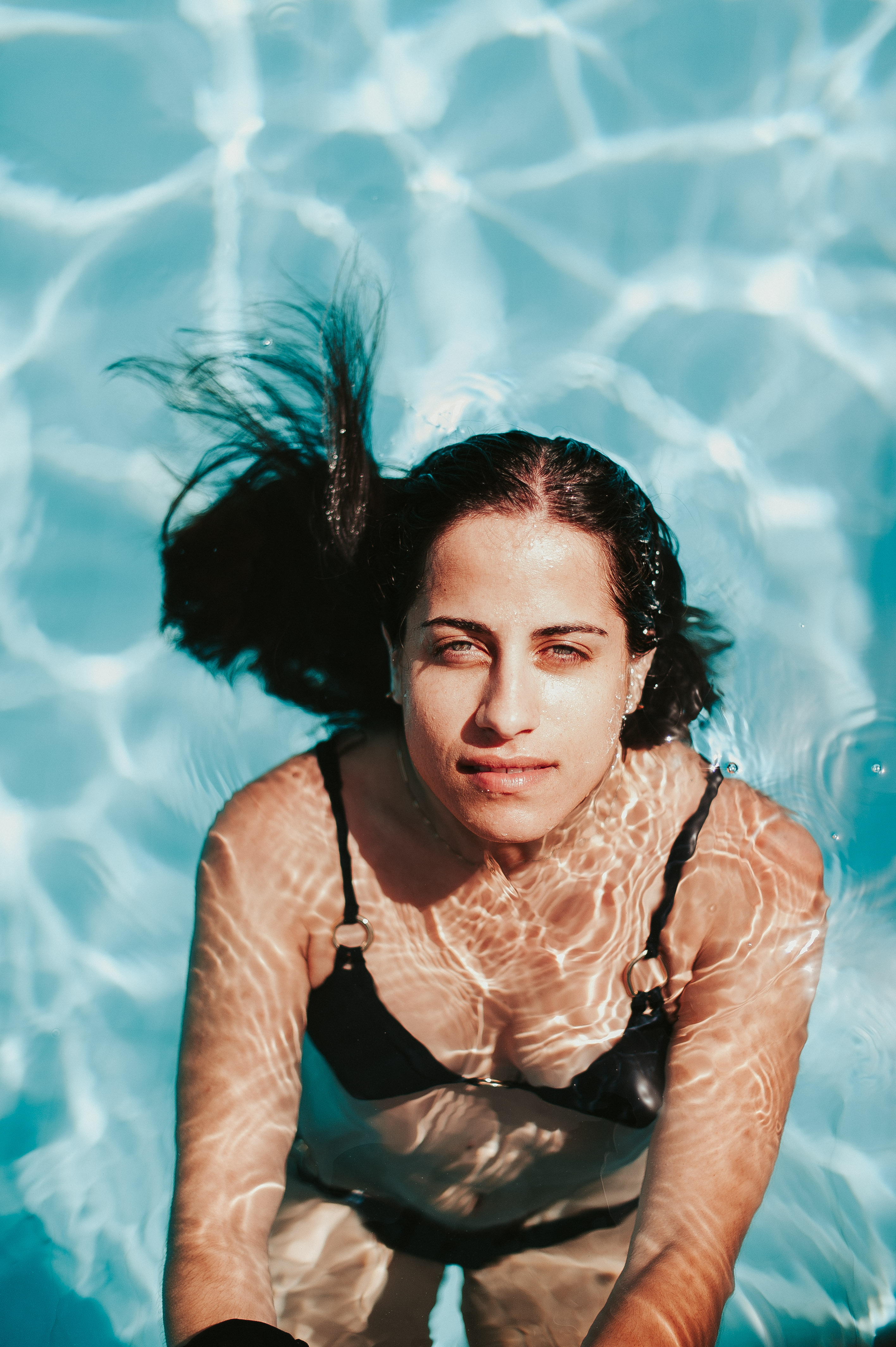 Wallpapers summer swimming pool brunette on the desktop