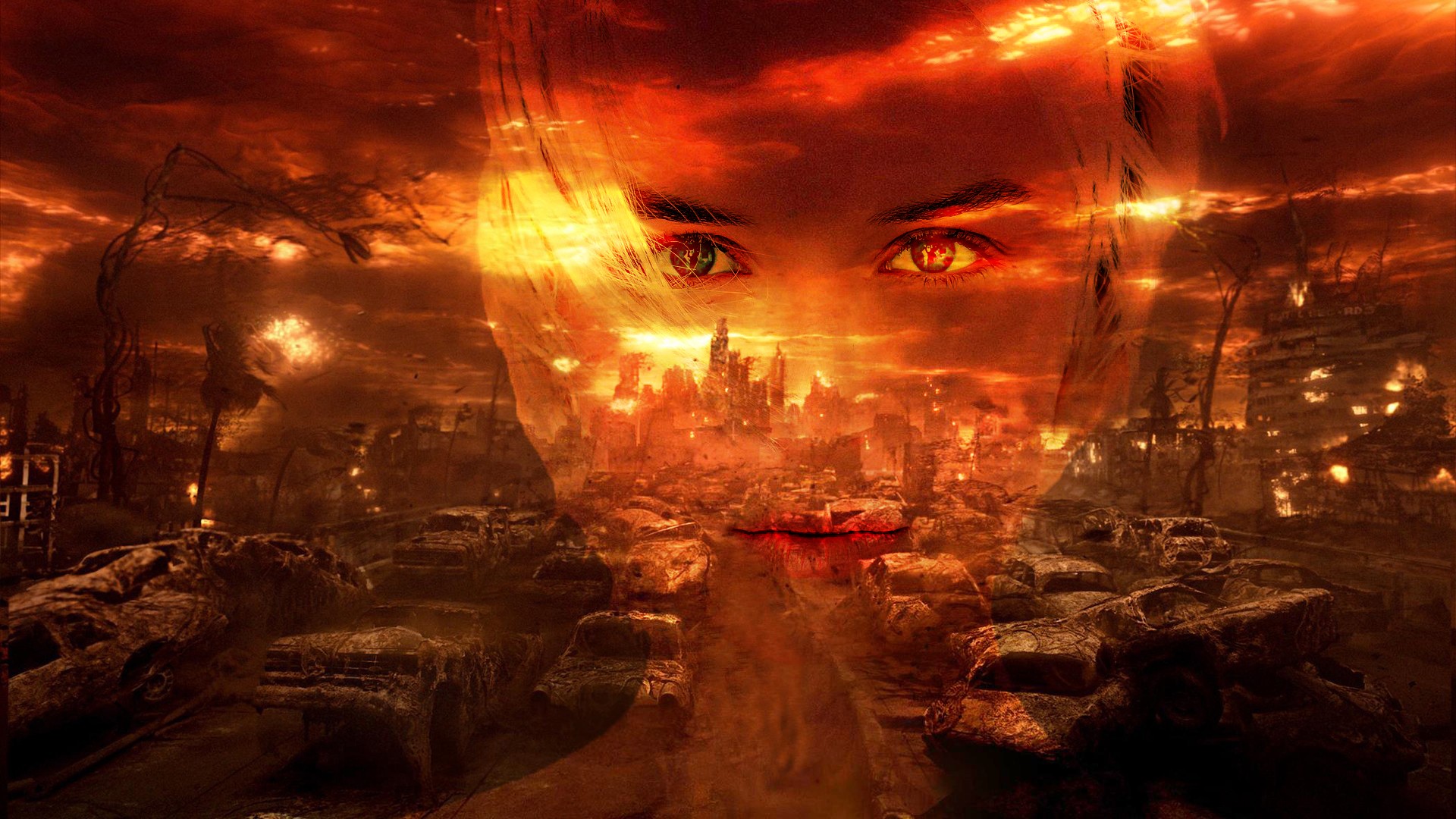 Обои лицо город пустырь на рабочий стол