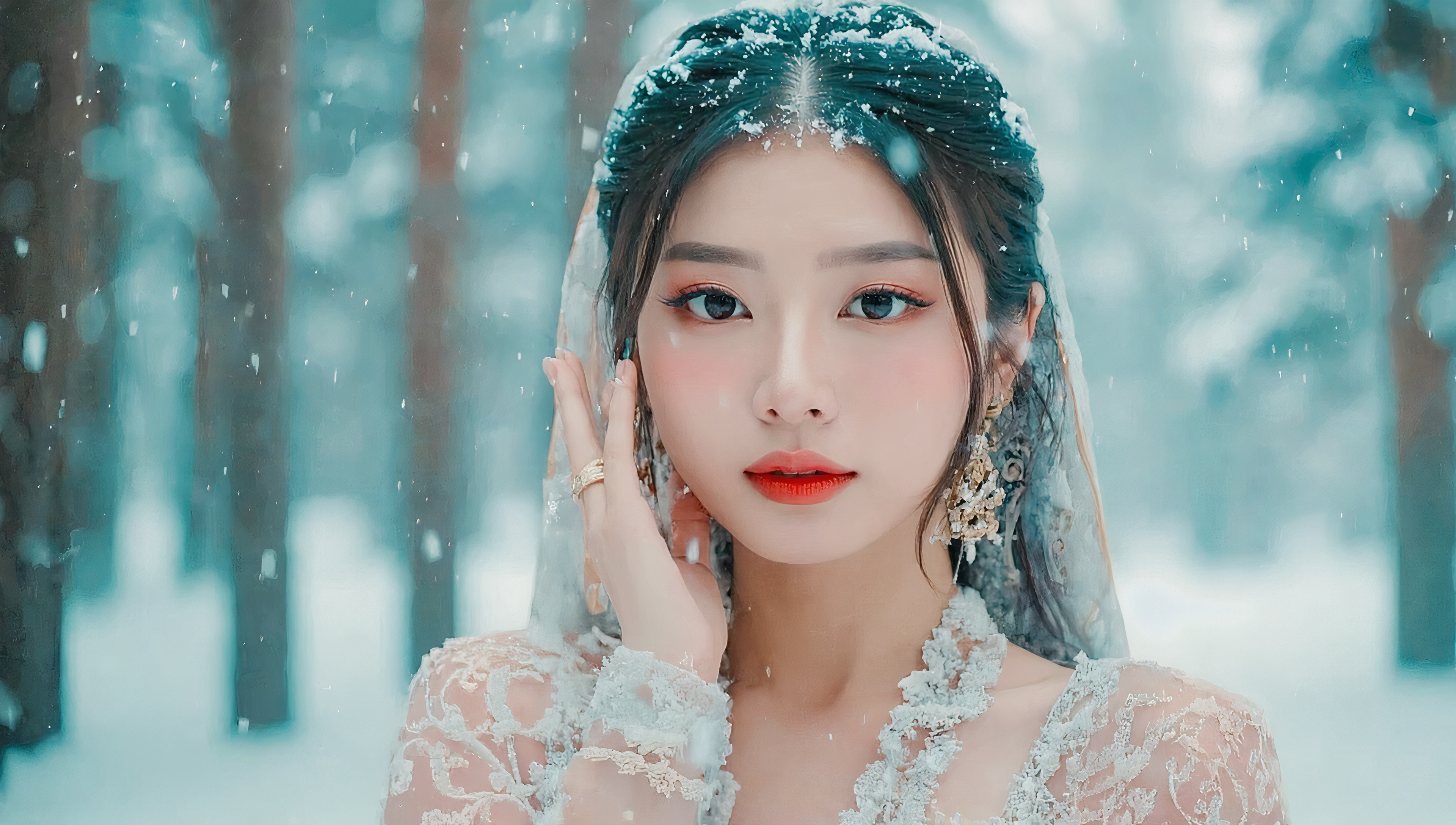 Free photo Wallpaper on desktop, landscape with a view of a beauty caught in the snow