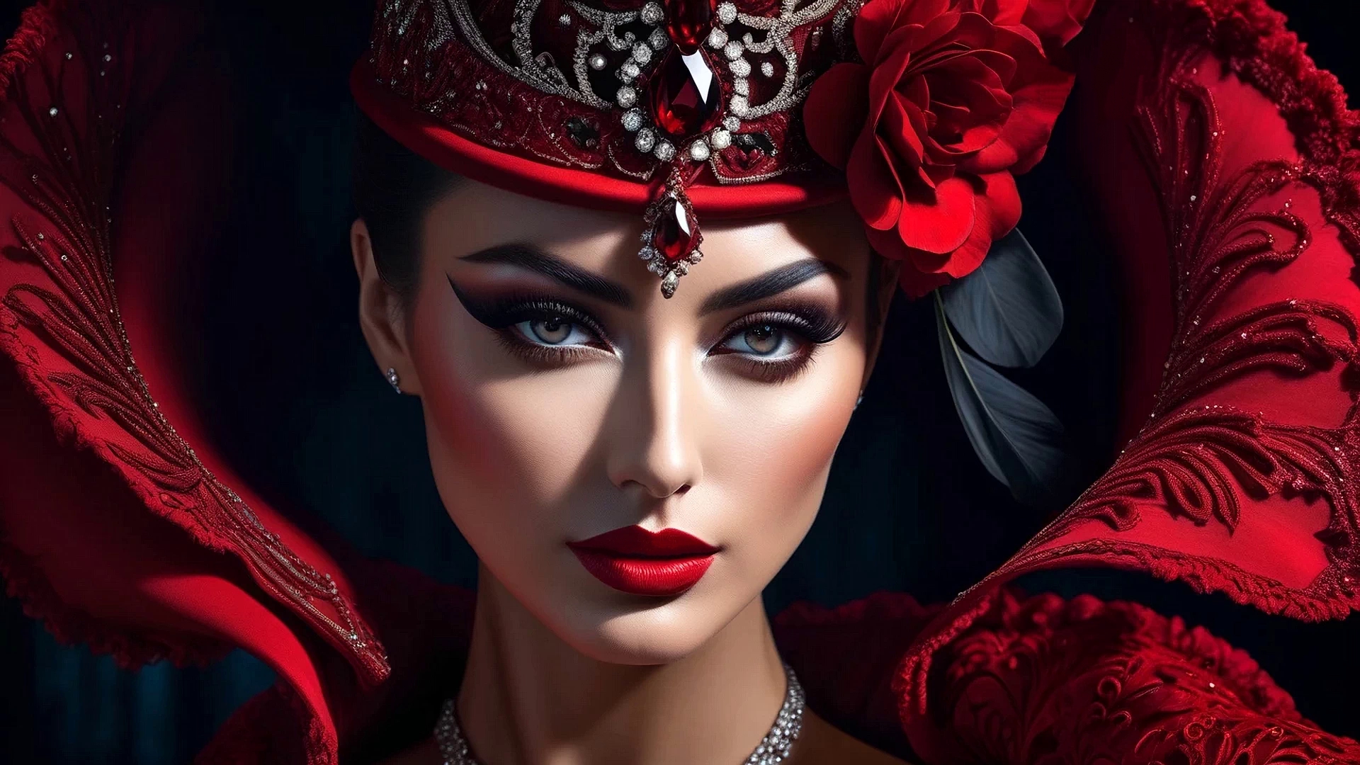Portrait of a girl in a red headdress