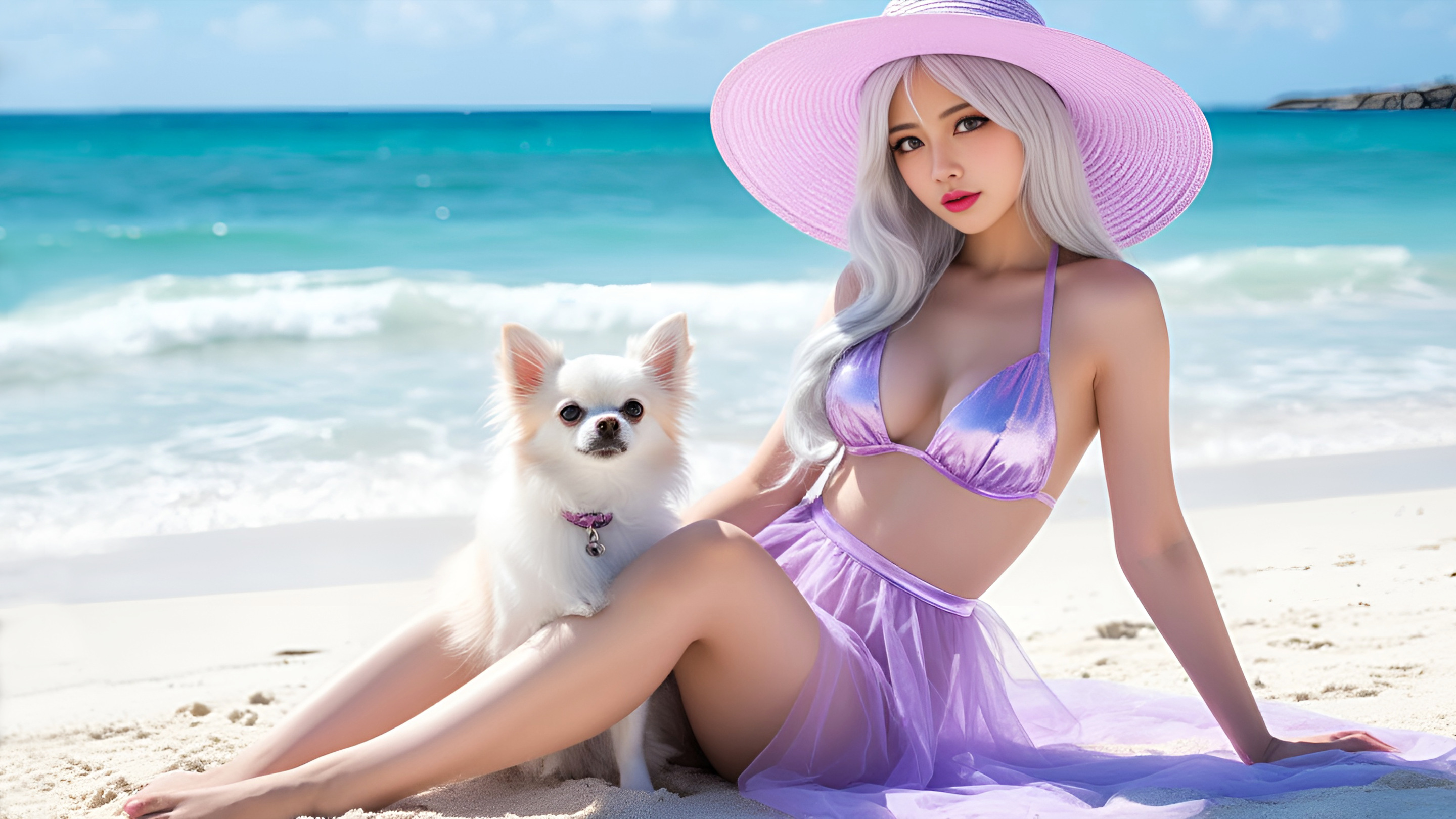 Бесплатное фото С собачкой на море