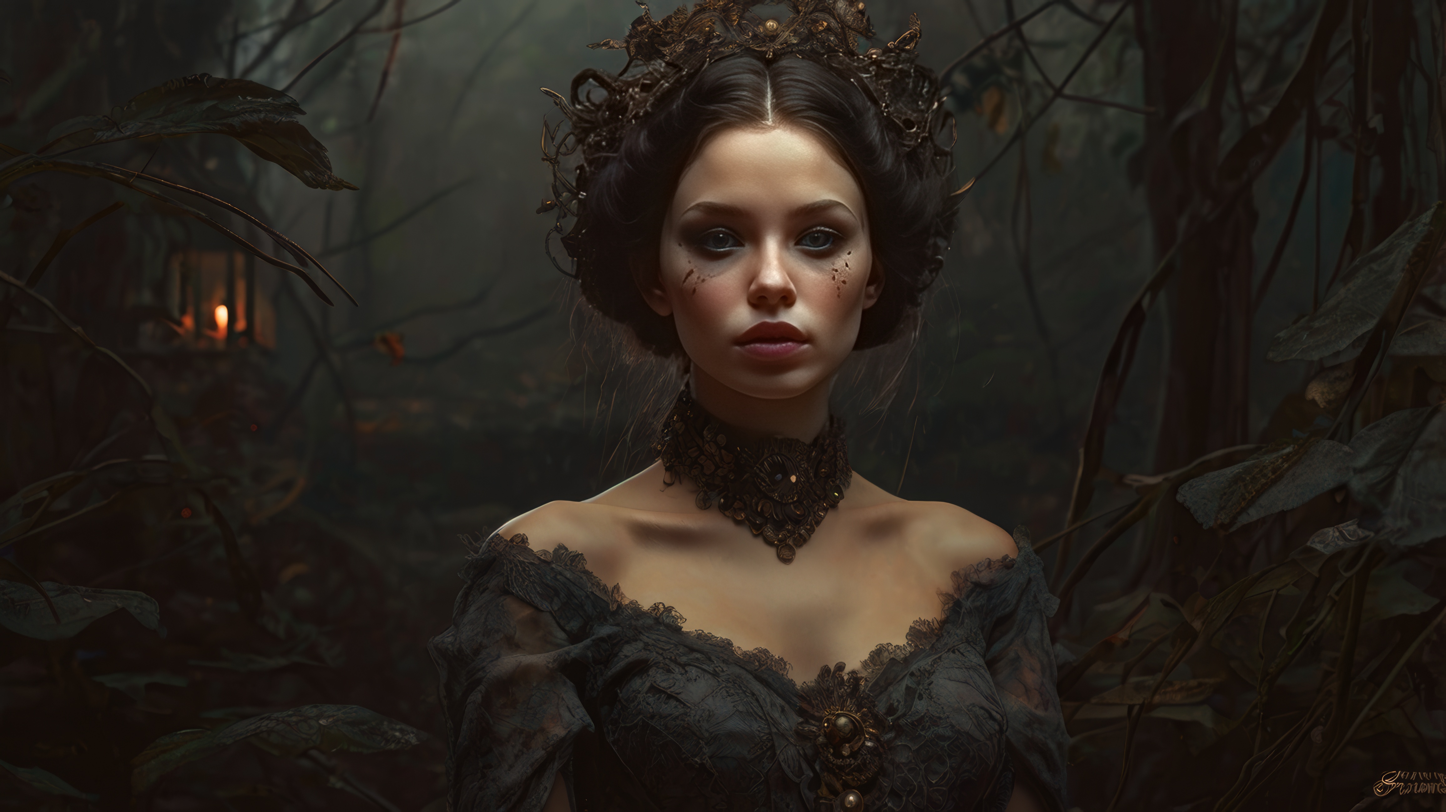 Бесплатное фото Женщина в черной одежде в окружении растений