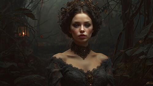 Бесплатное фото Женщина в черной одежде в окружении растений