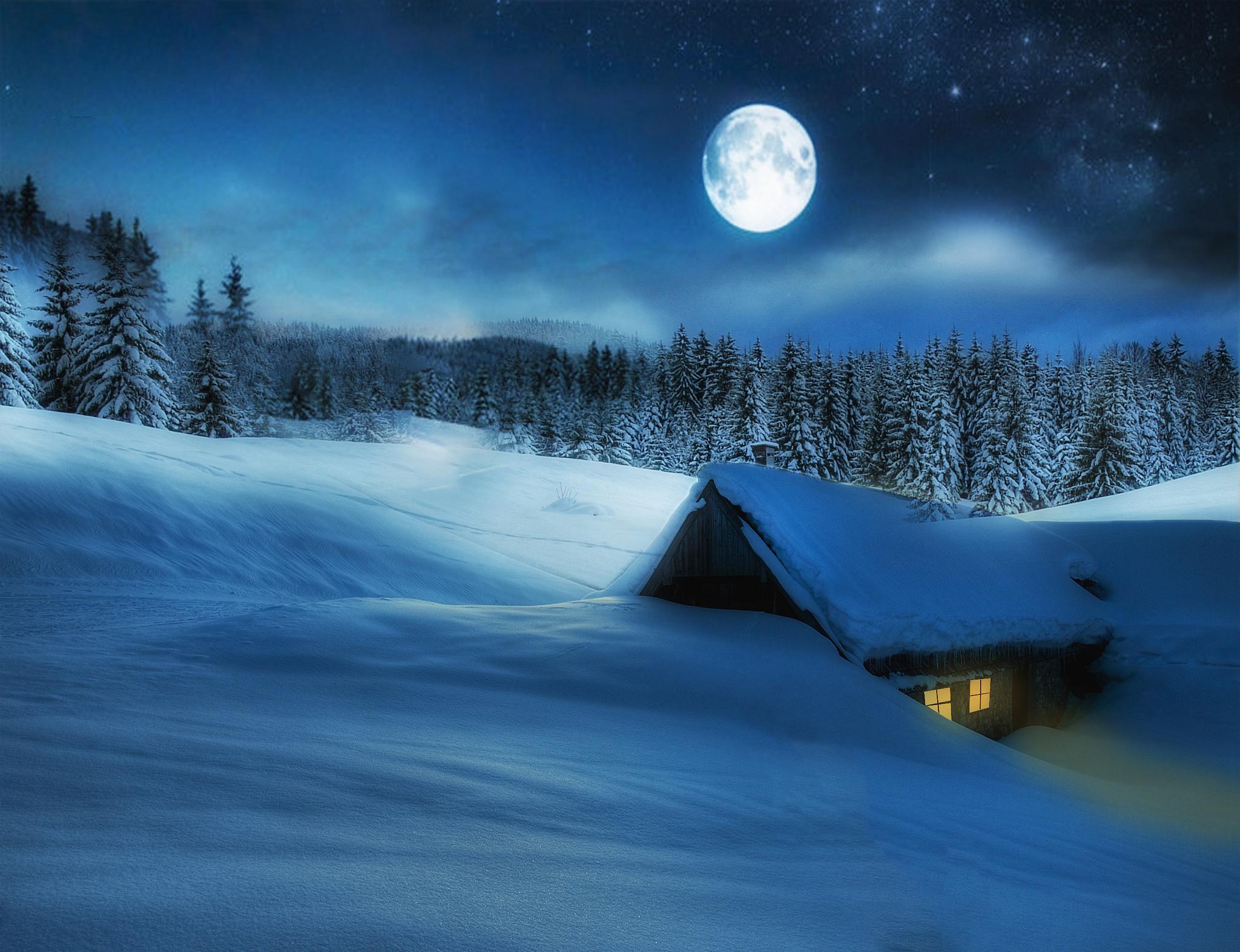 Wallpapers landscape night snow on the desktop