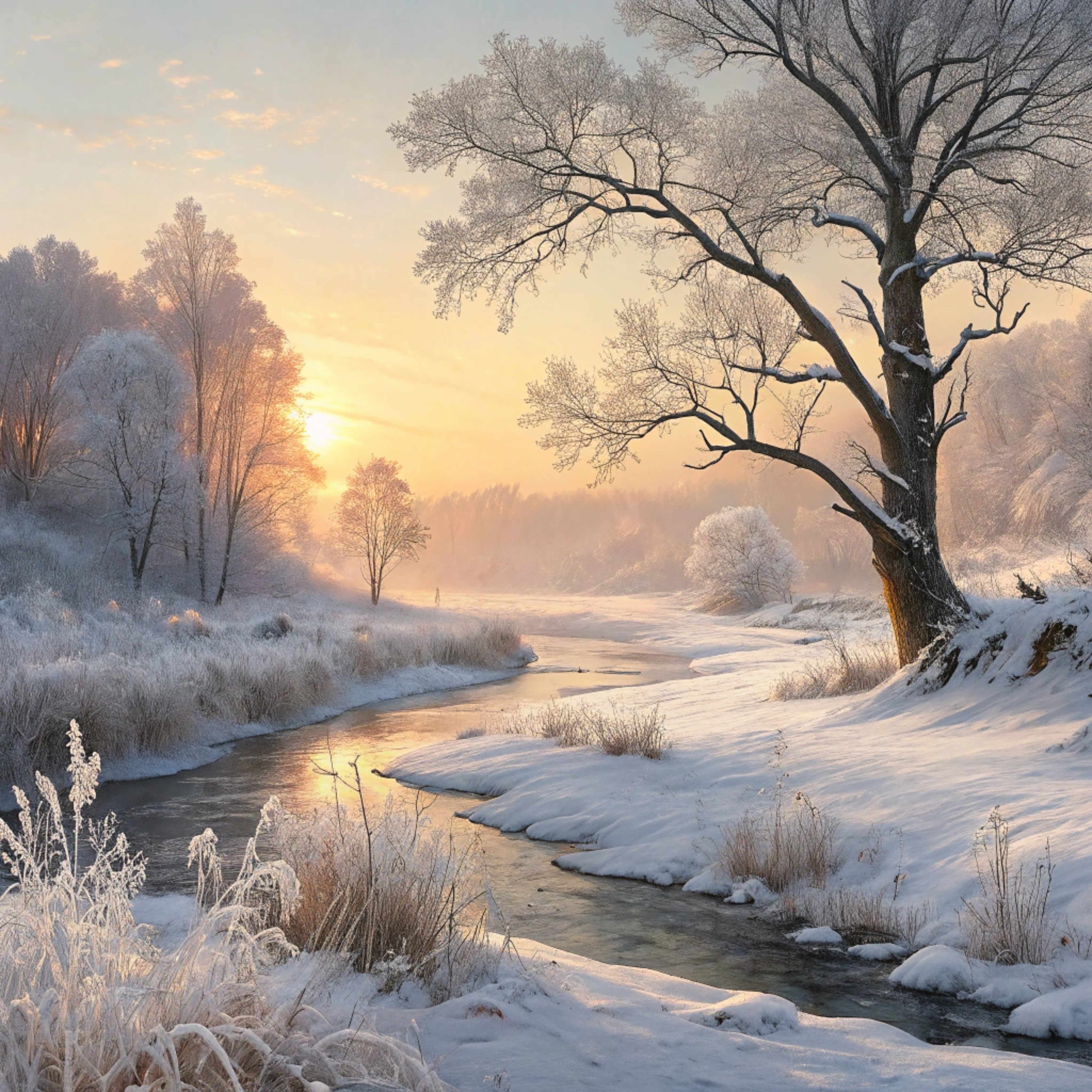 Бесплатное фото Рассвет в лесу у реки зимой