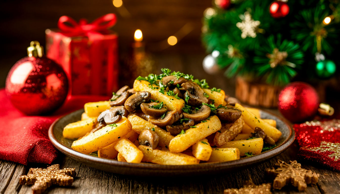 Бесплатная открытка Праздничная жареная картошка с грибами.