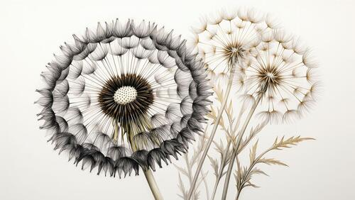 Бесплатное фото Графичный рисунок пушистых одуванчиков на светлом фоне.