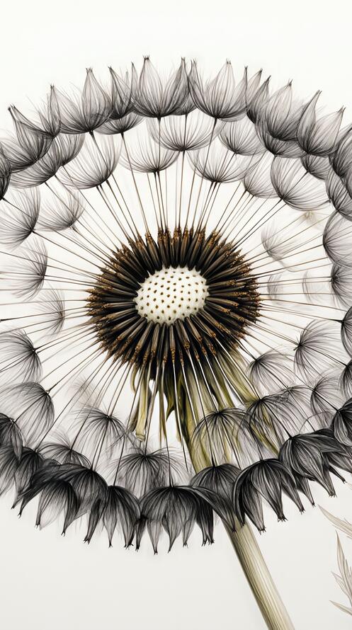 Бесплатное фото Графичный рисунок пушистых одуванчиков на светлом фоне.
