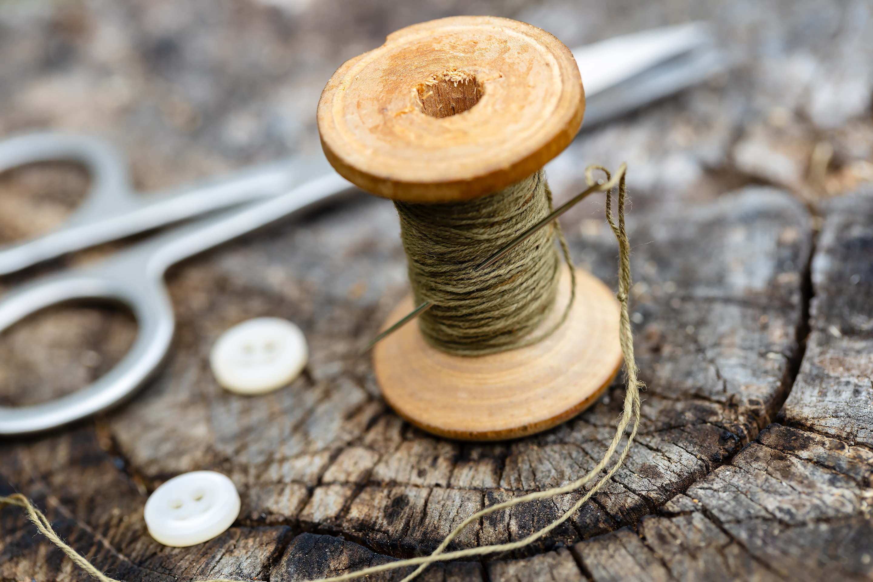 Free photo A spool of thread with a needle