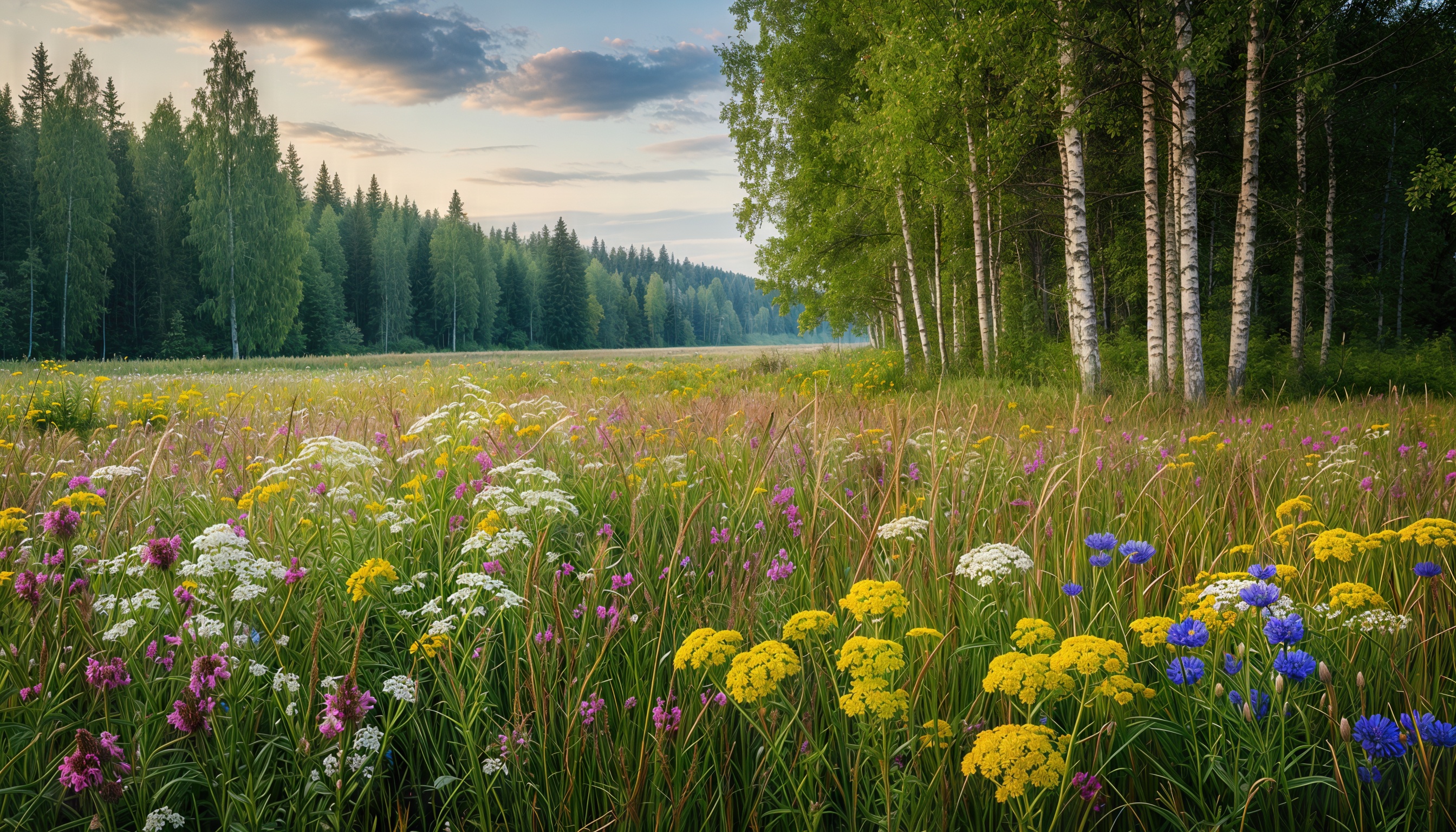 Бесплатное фото Полевые цветы танцуют в лучах закатного солнца.