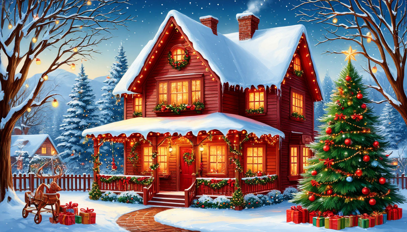 Бесплатная открытка Сказочный зимний дом.