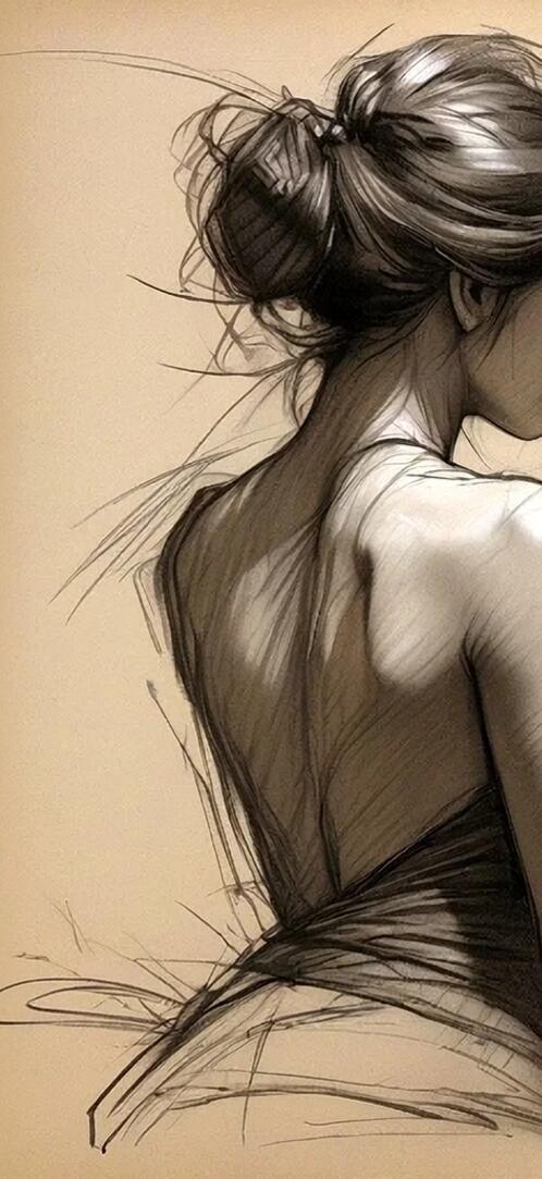 Free photo A drawing of a girl standing backwards