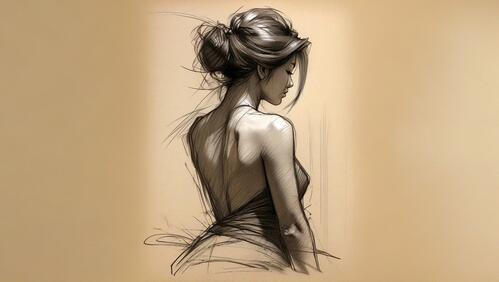 Бесплатное фото Рисунок девушки стоящей спиной