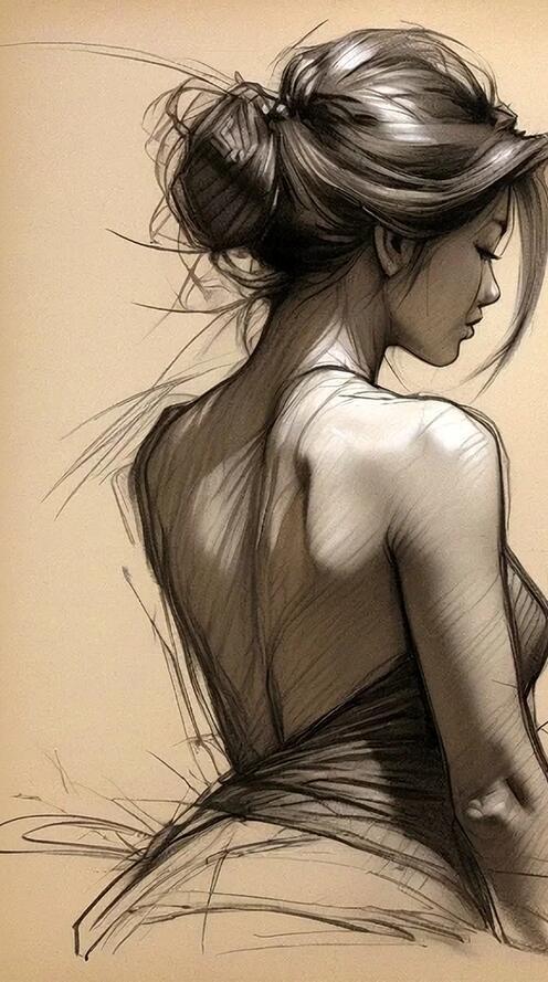 Free photo A drawing of a girl standing backwards