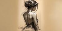 Рисунок девушки стоящей спиной