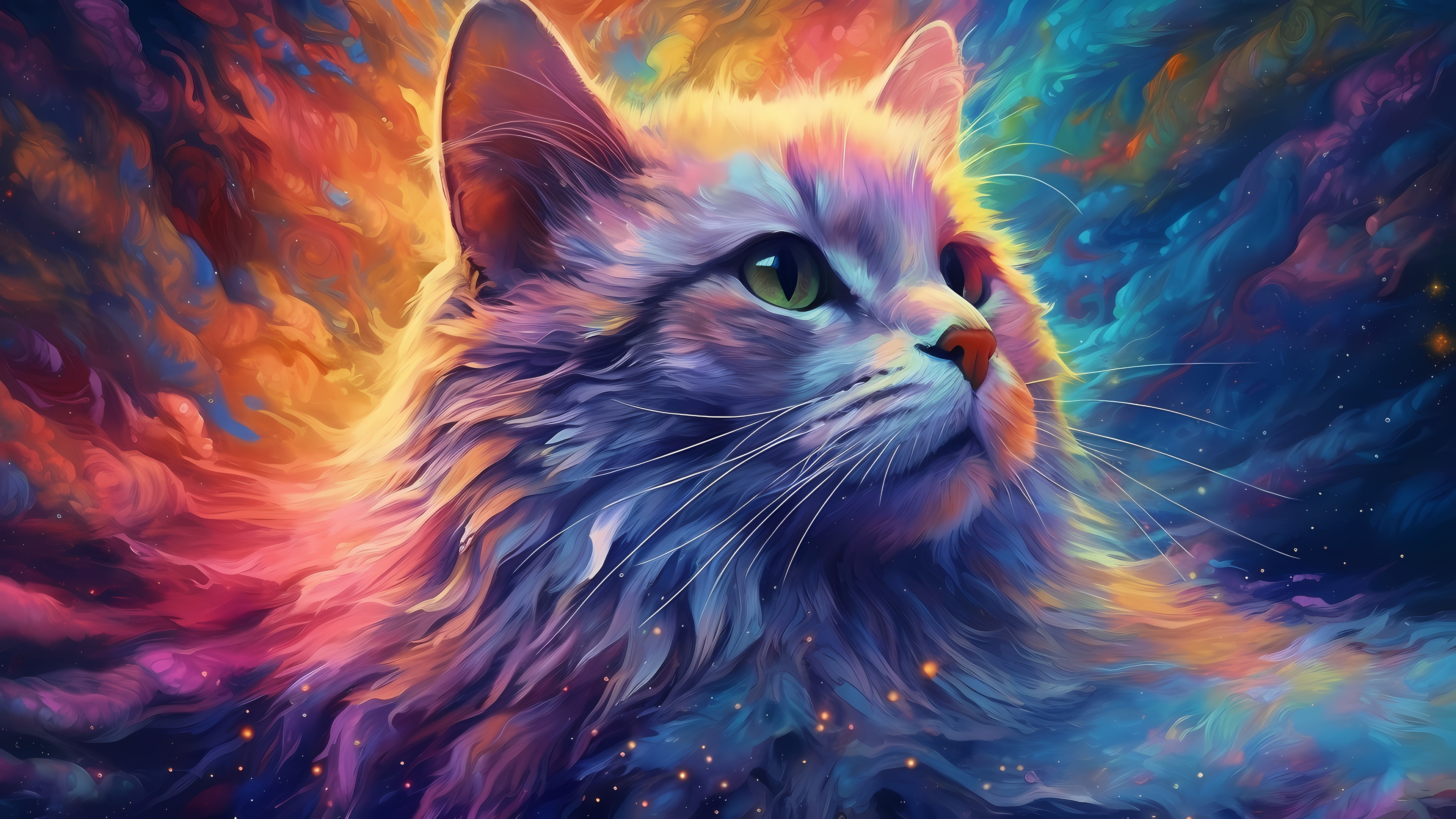 A cat painted with multicolored paints