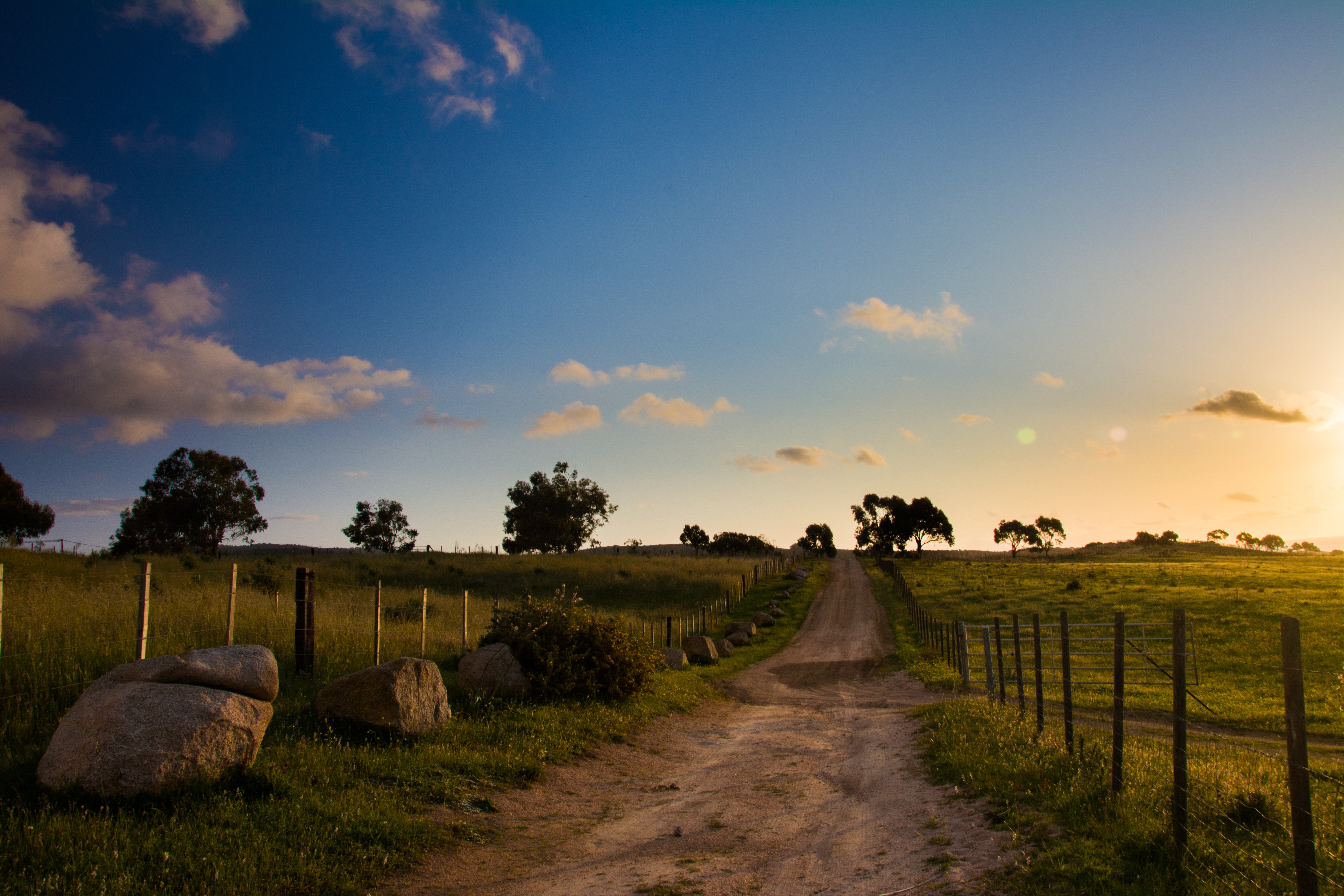 Free photo A picture of a paved road in a field
