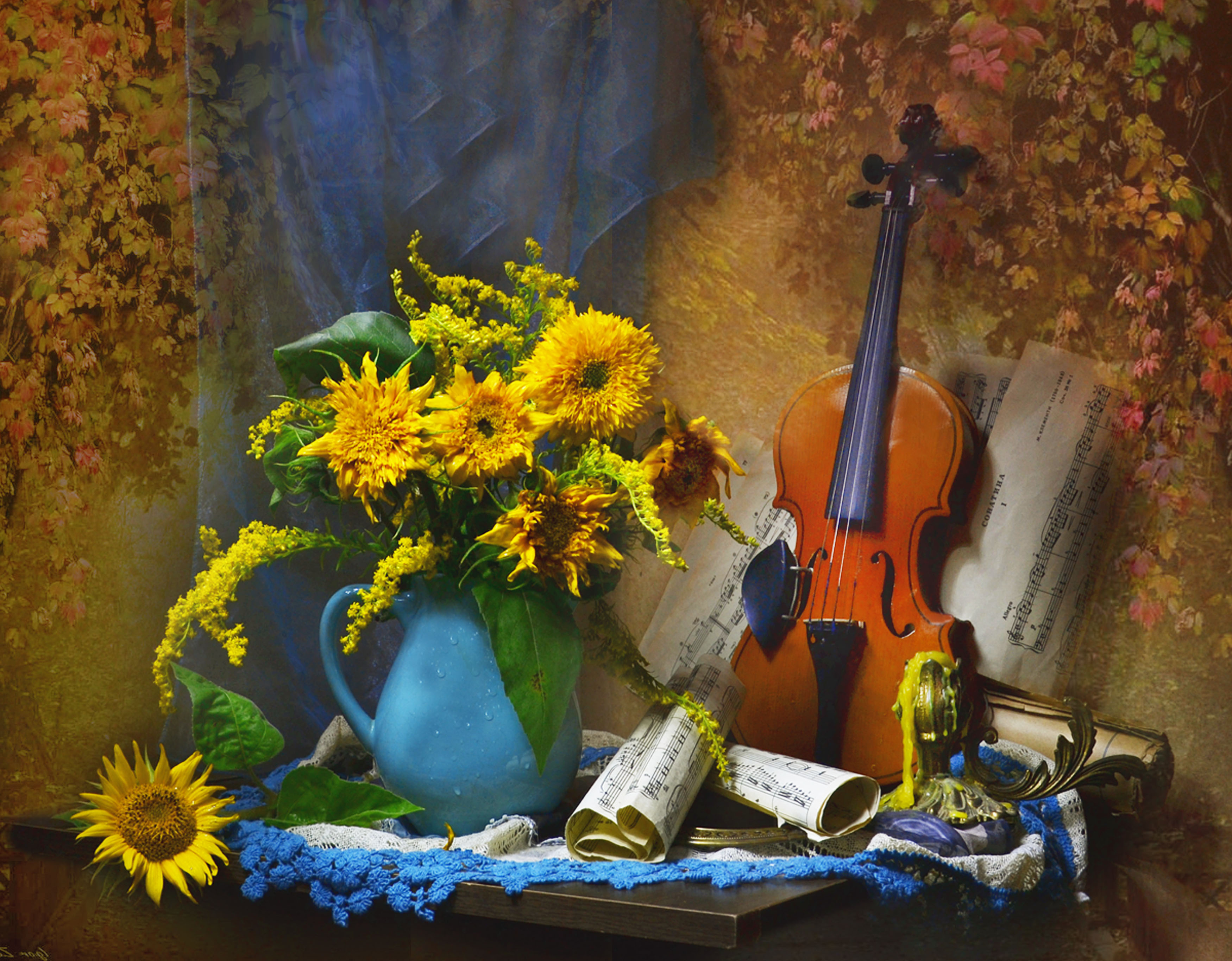 Wallpapers violin flowers picture on the desktop