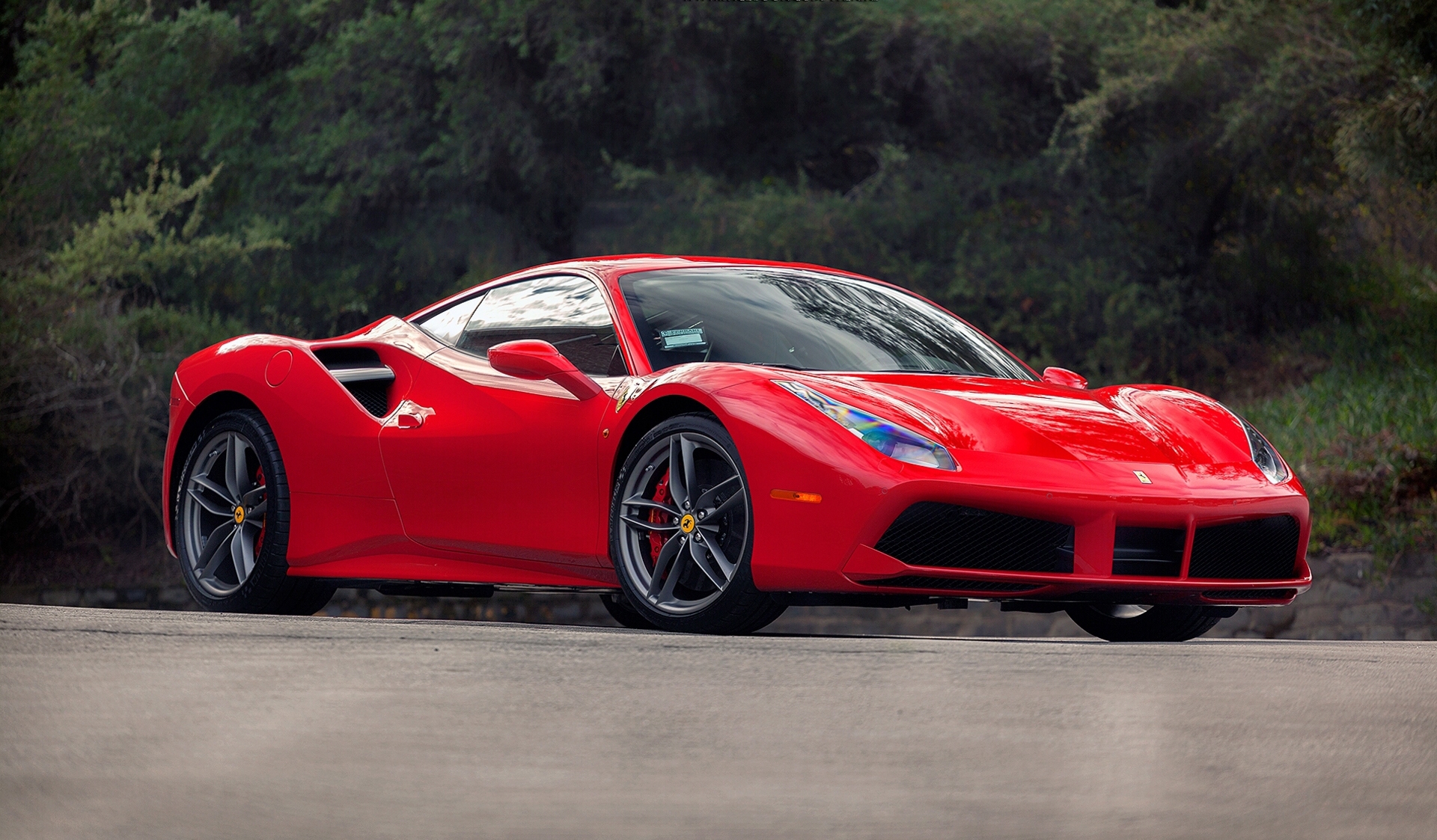 Wallpapers ferrari 488 gtb red side view on the desktop