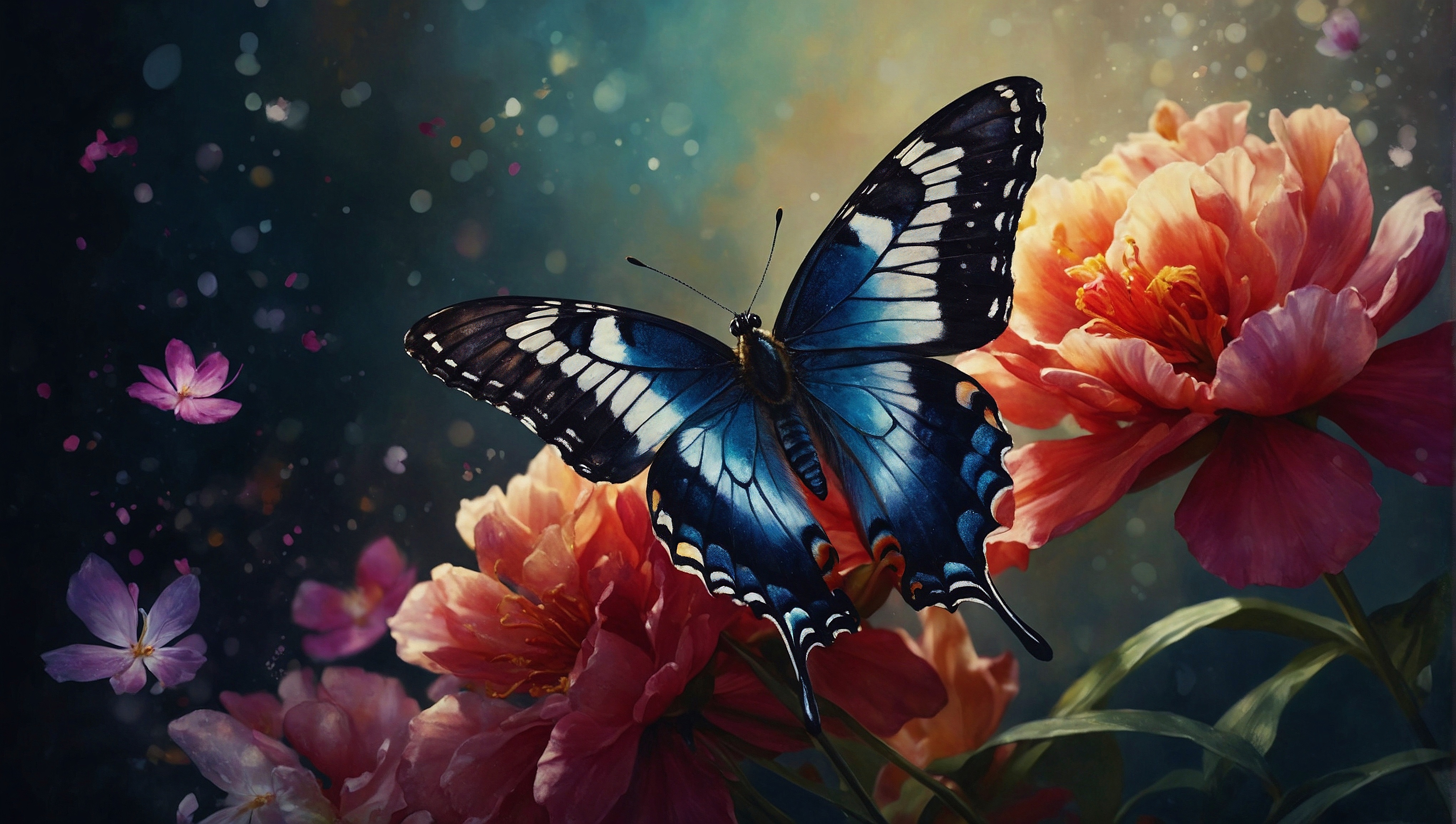 Бесплатное фото Бабочка летит над цветами