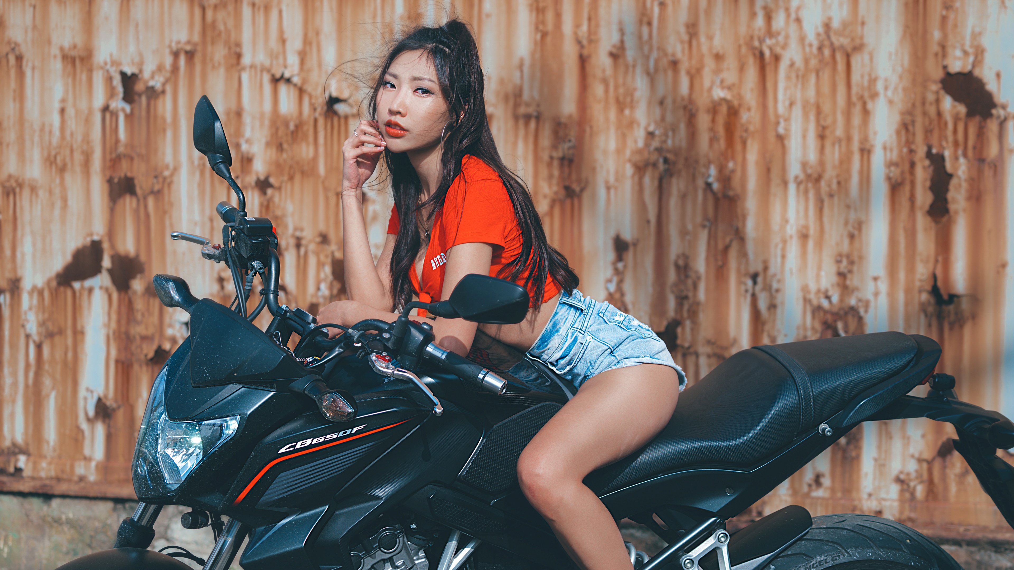 Wallpapers girls motorcycles brunette on the desktop