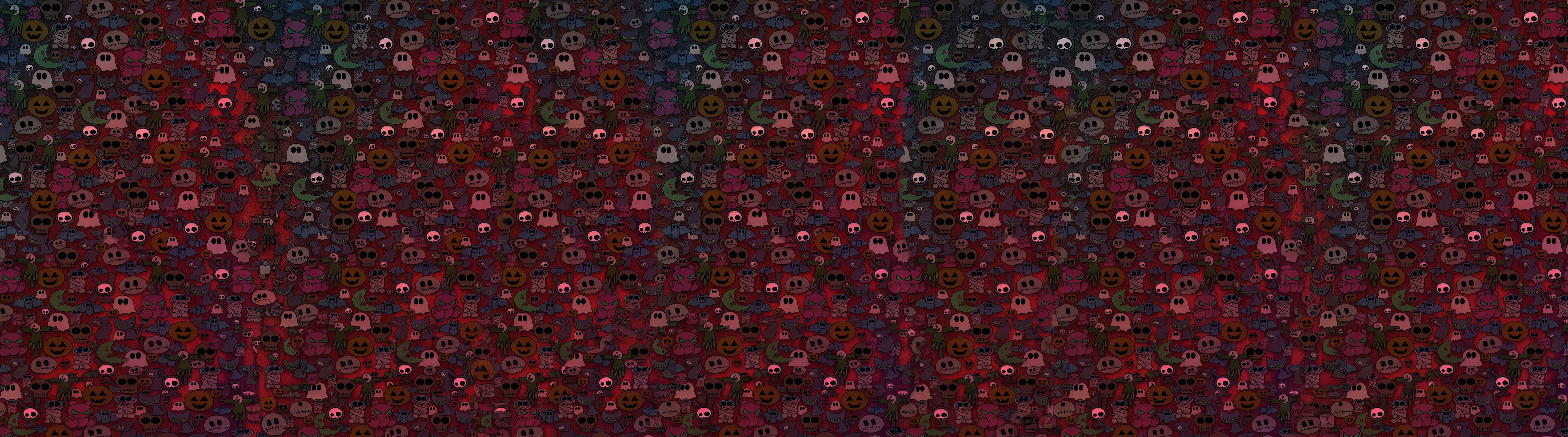 Bright seamless Halloween-style pattern with little ghosts and pumpkins.