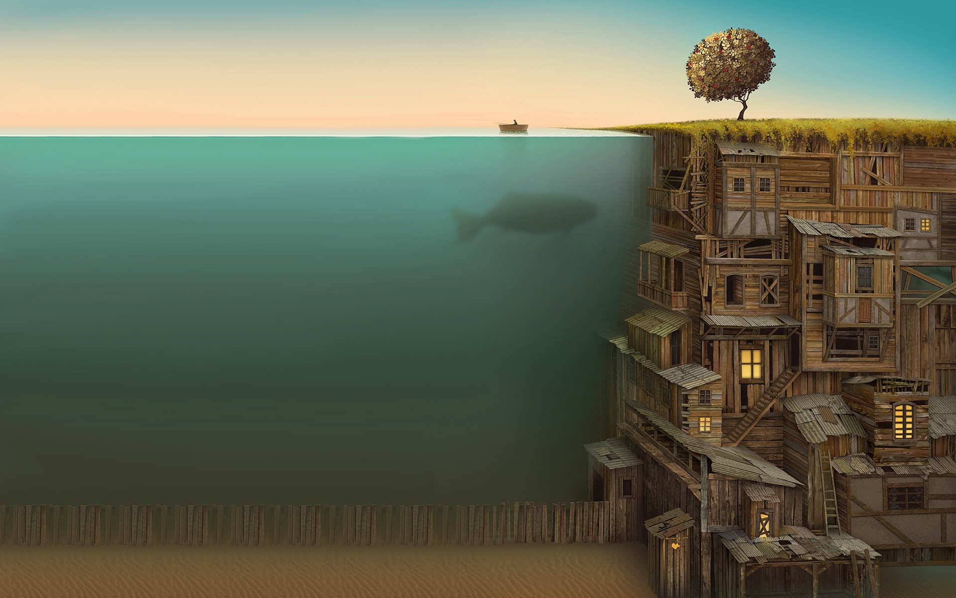 A subterranean city on the ocean