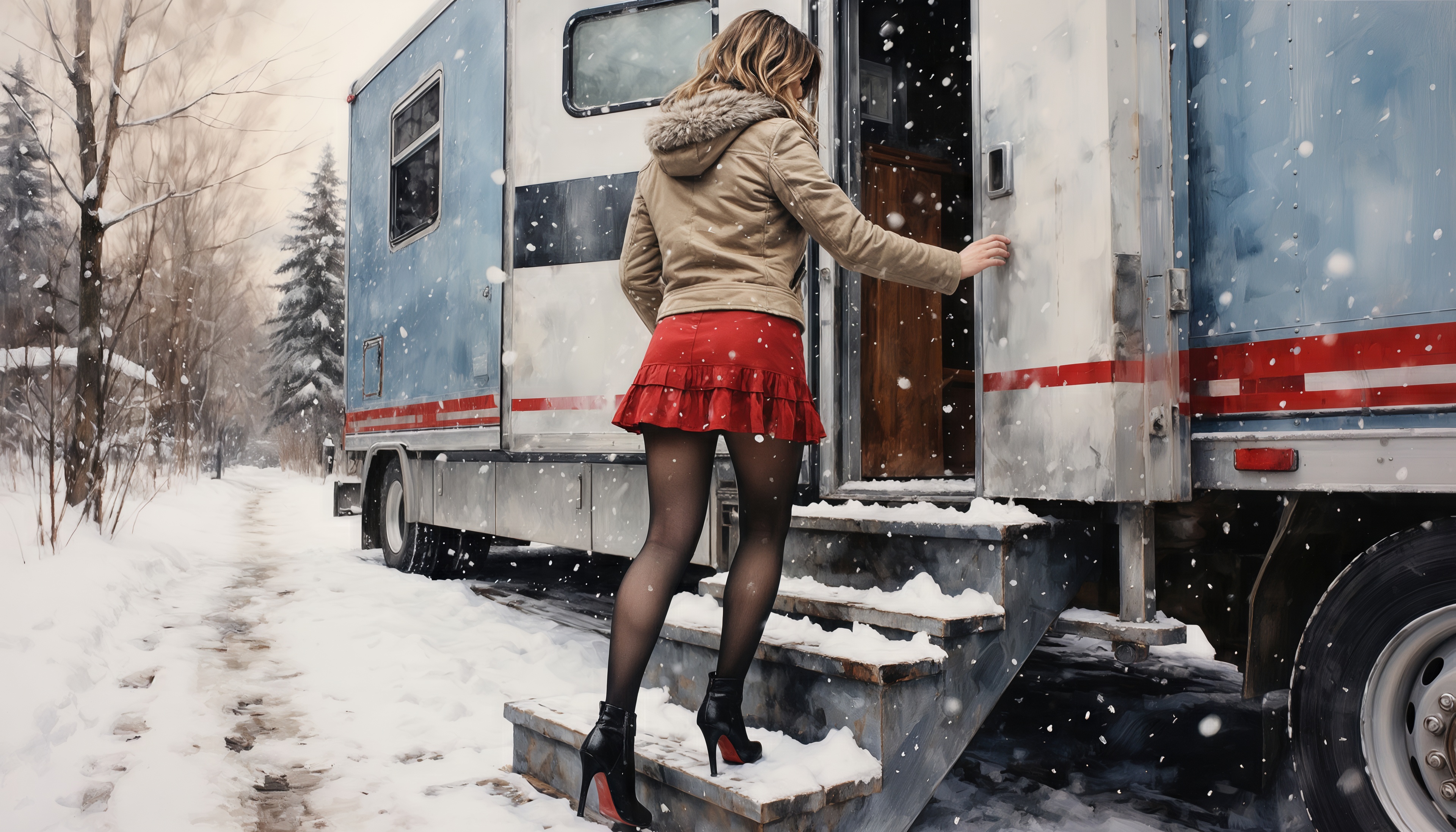 Wallpapers woman van winter on the desktop