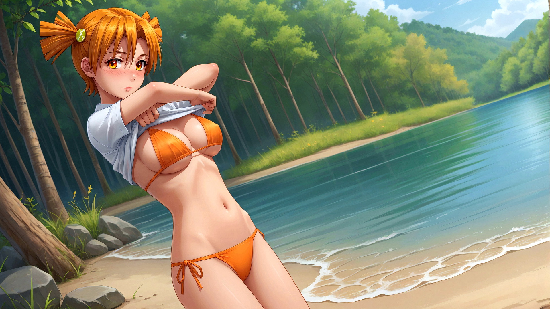 Бесплатное фото Алиса стоит в желтом купальнике на фоне природы игра бесконечное лето