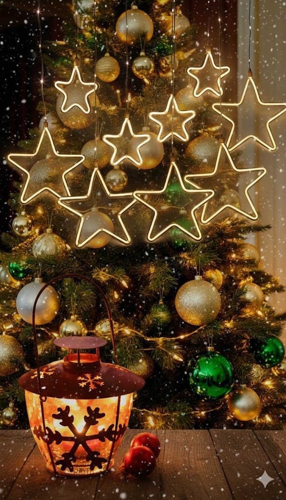 Бесплатная открытка Елка и звезды.