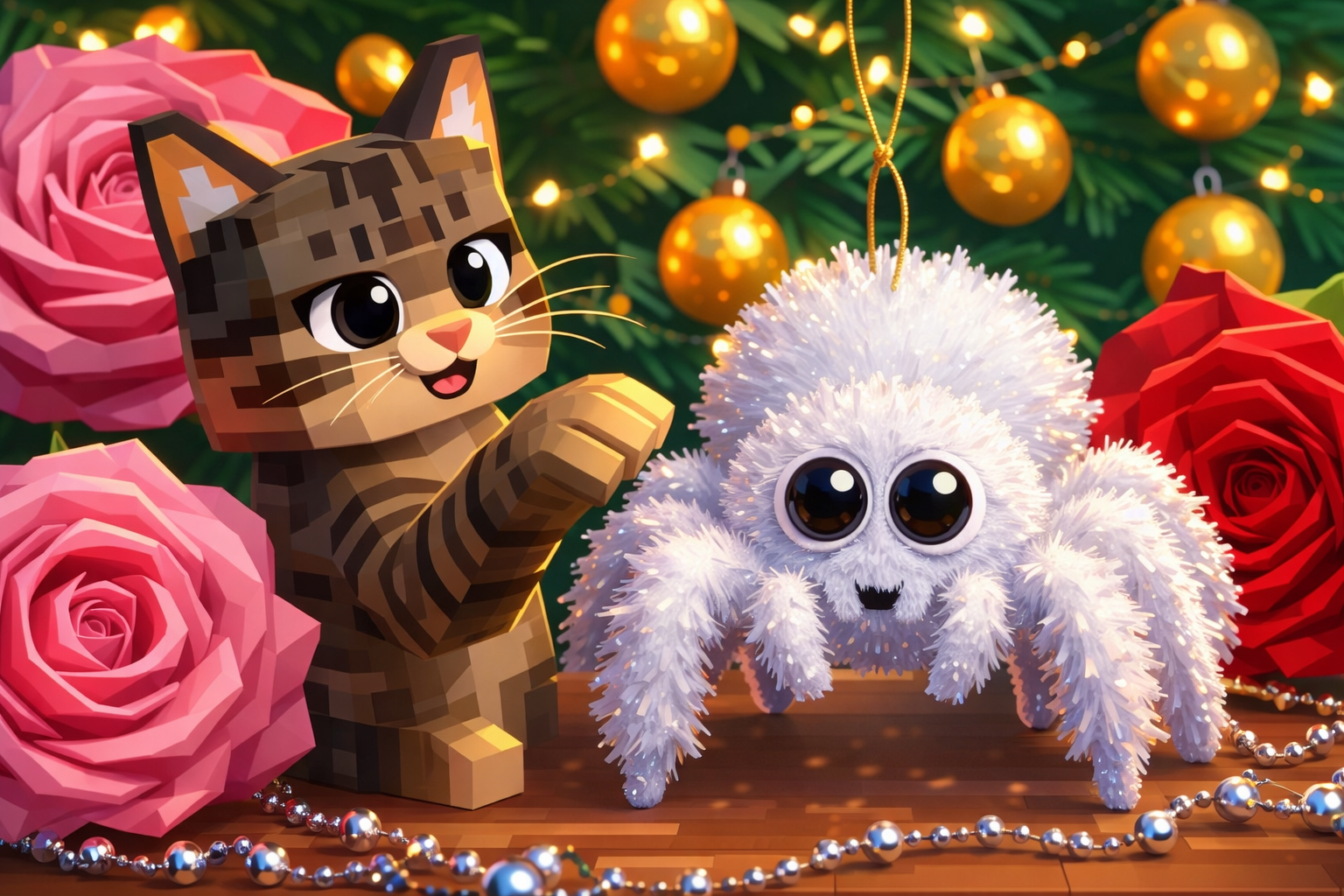 Бесплатная открытка Котенок и паук в стиле Роблокс