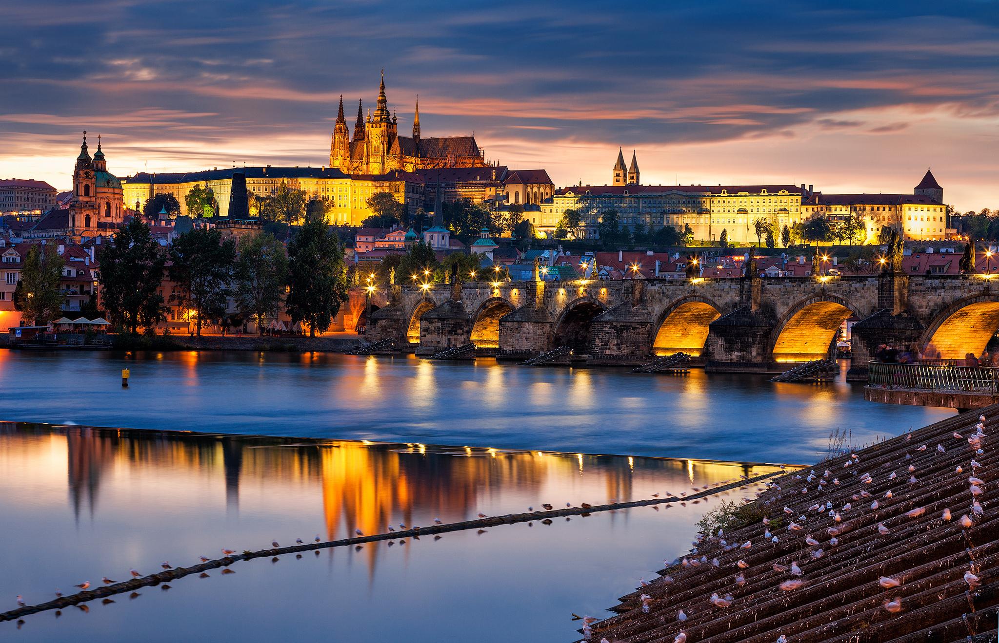 Wallpapers Prague evening bridge on the desktop