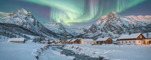 Бесплатное фото Северное сияние видно над некоторыми заснеженными горами