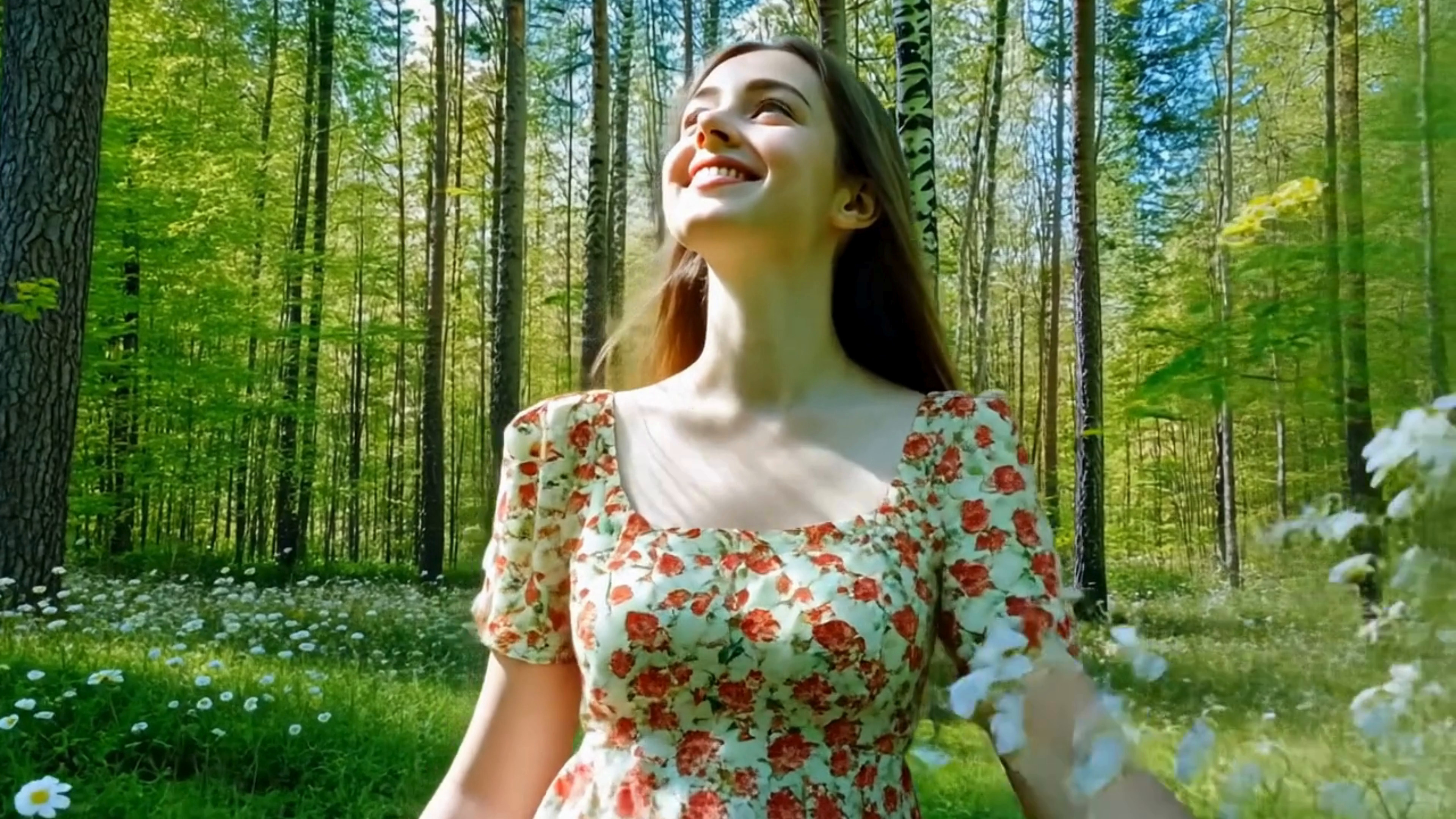 Free video Young Russian girl lounging in the spring sun in a birch forest