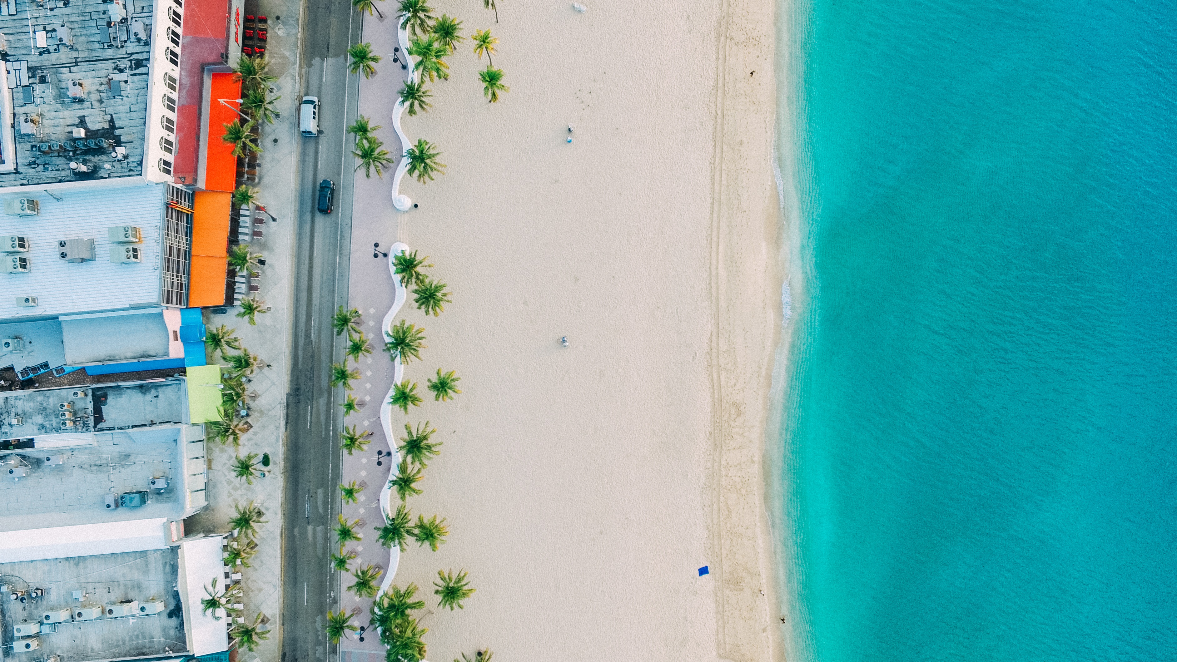 Free photo An aerial view of the beach with palm trees